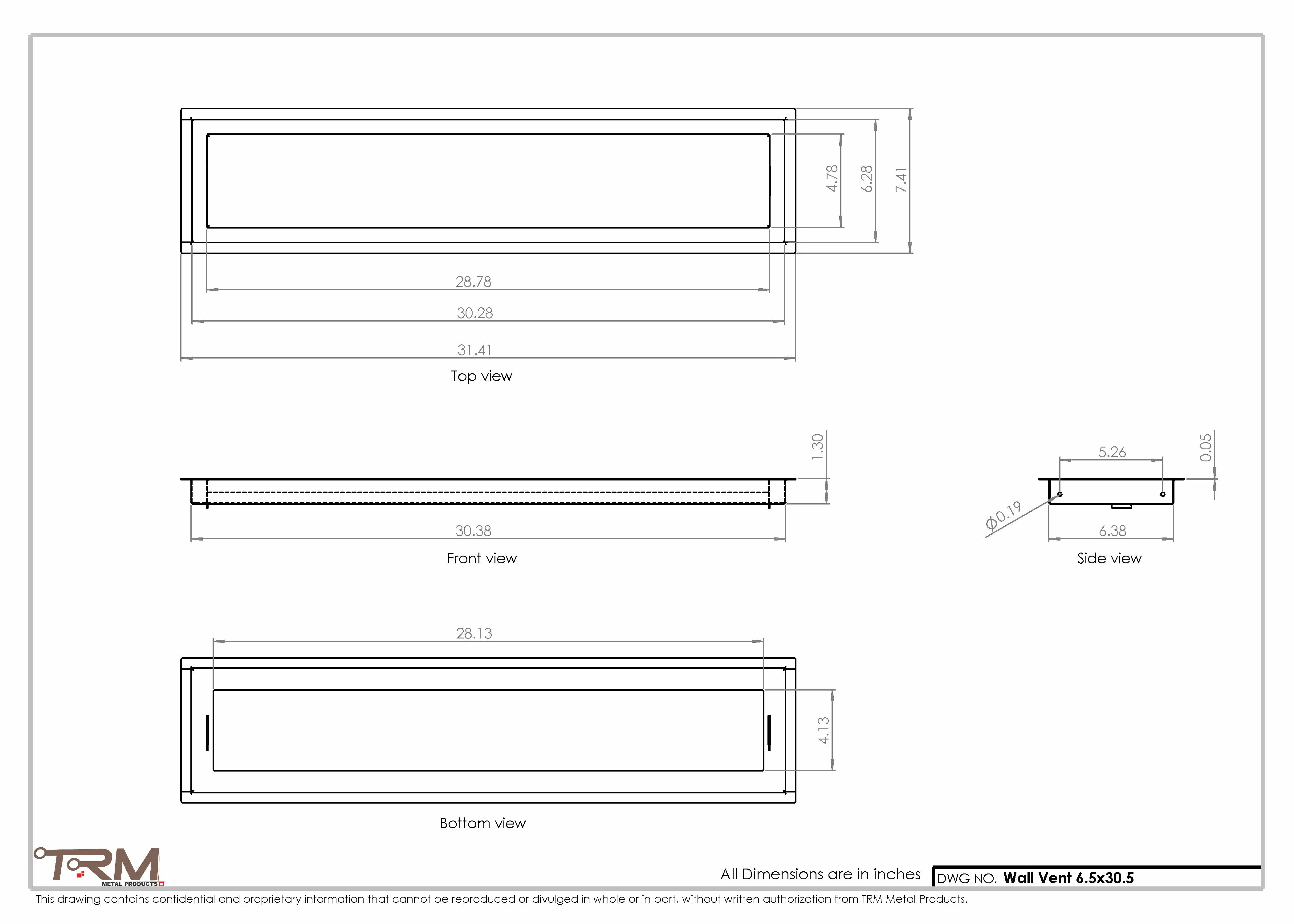 6.5x30.5 - Wall Vent - Modern Vent Cover - Return Air Vent - TRM Metal 30.5x6.5 - Image 2