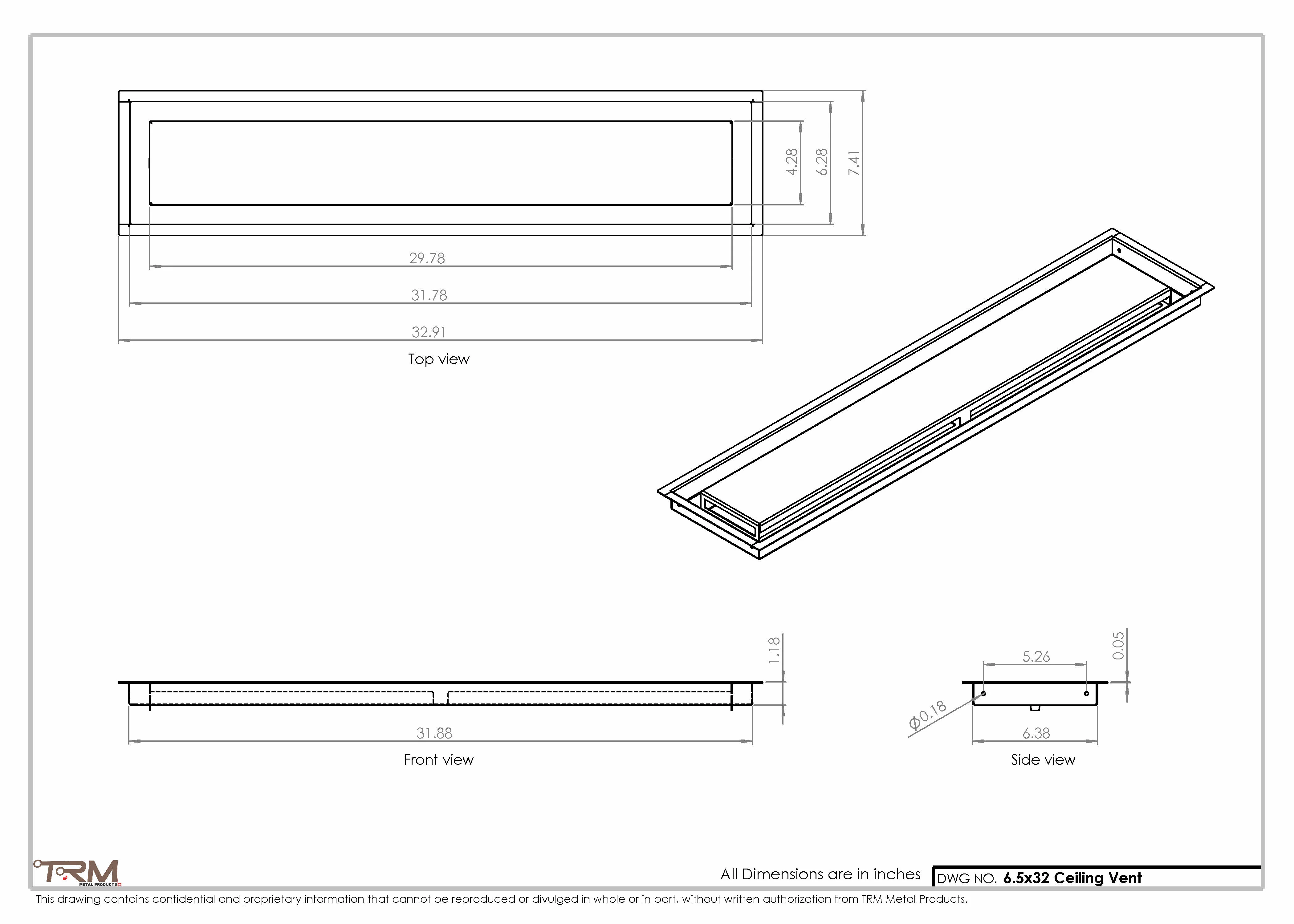 6.5x32 - Modern-Ceiling-Vent Cover-TRM Metal - 32x6.5 - Image 2