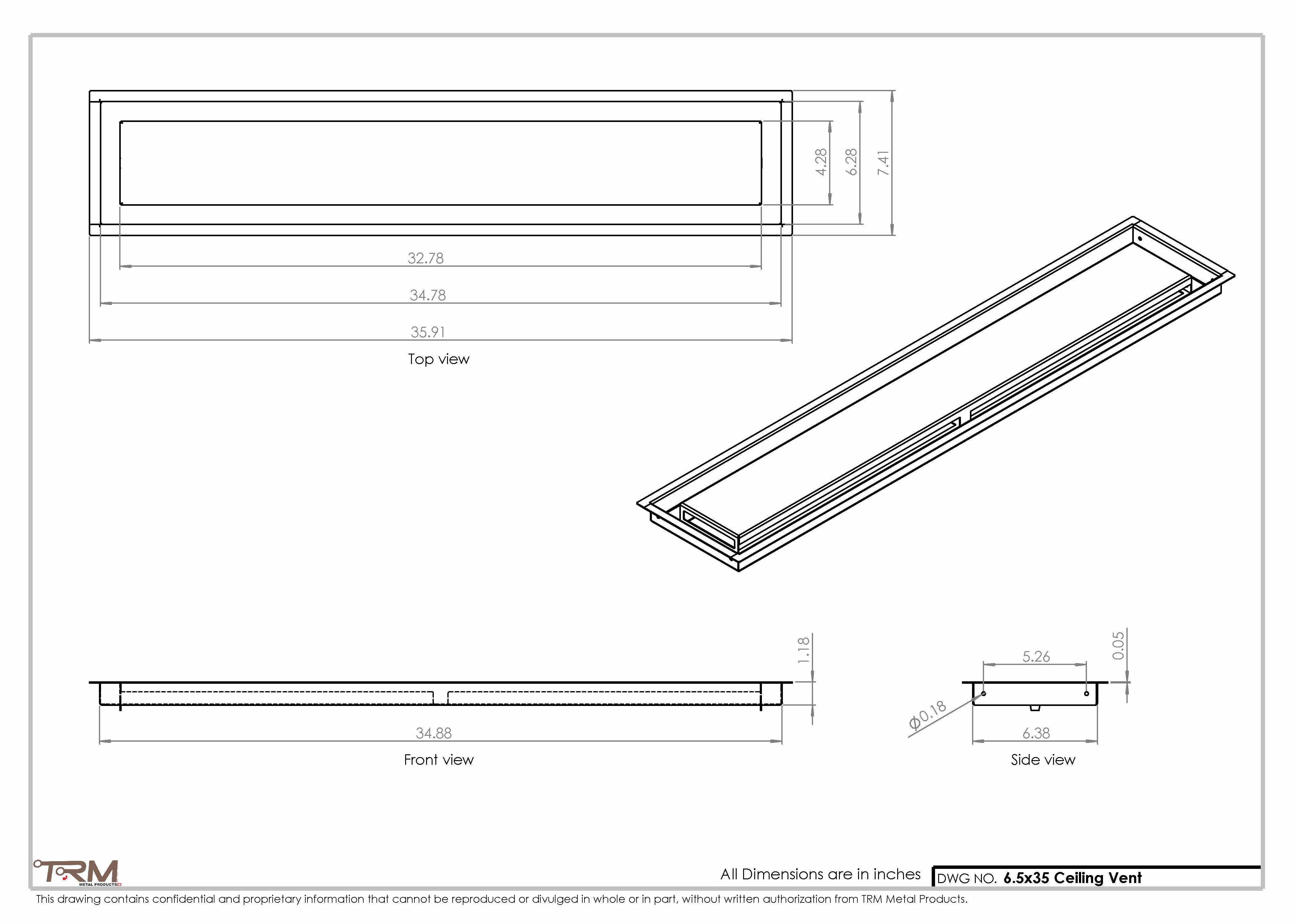 6.5x35 - Modern-Ceiling-Vent Cover-TRM Metal - 35x6.5 - Image 2