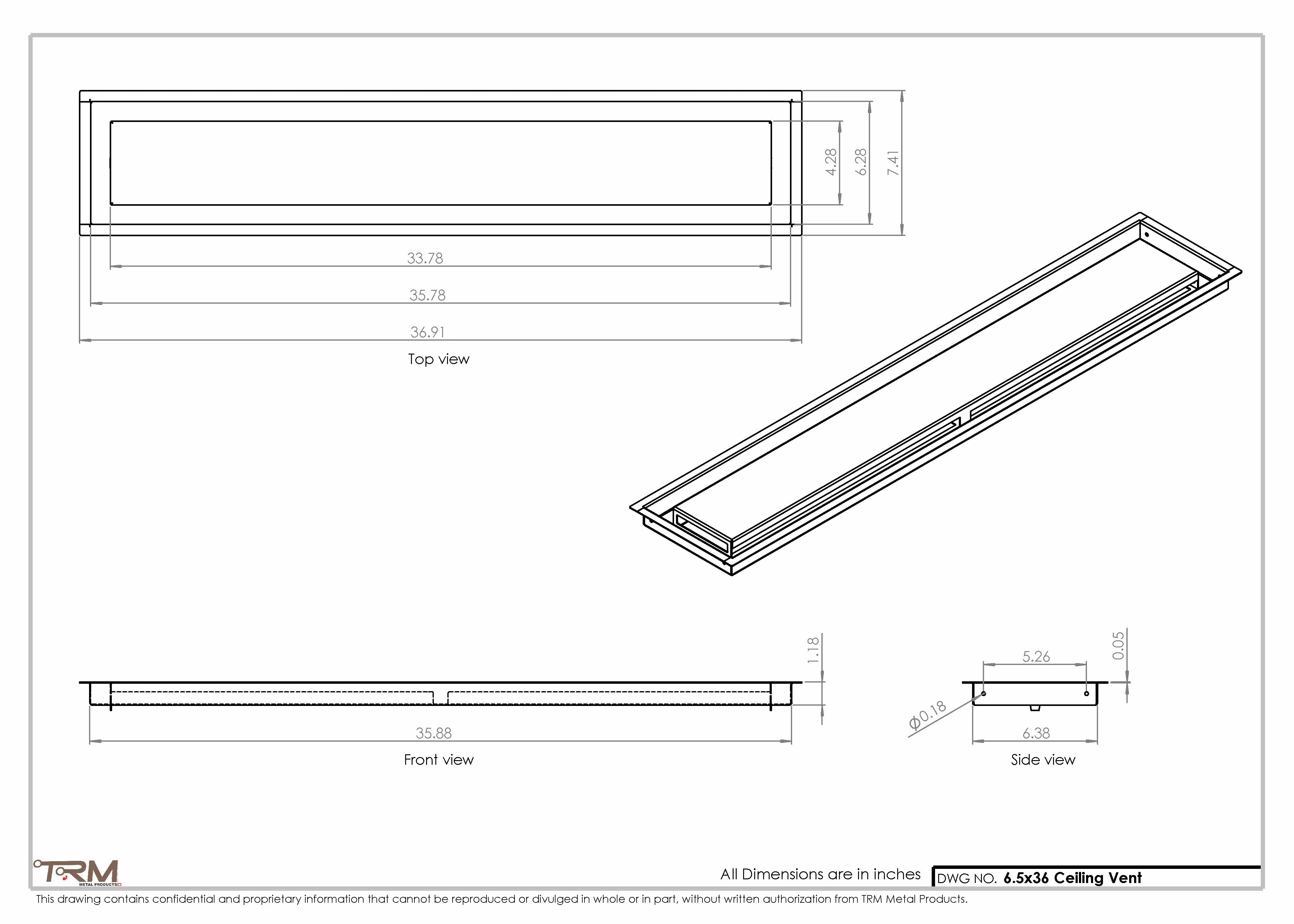 6.5x36 - Modern-Ceiling-Vent Cover-TRM Metal - 36x6.5 - Image 2