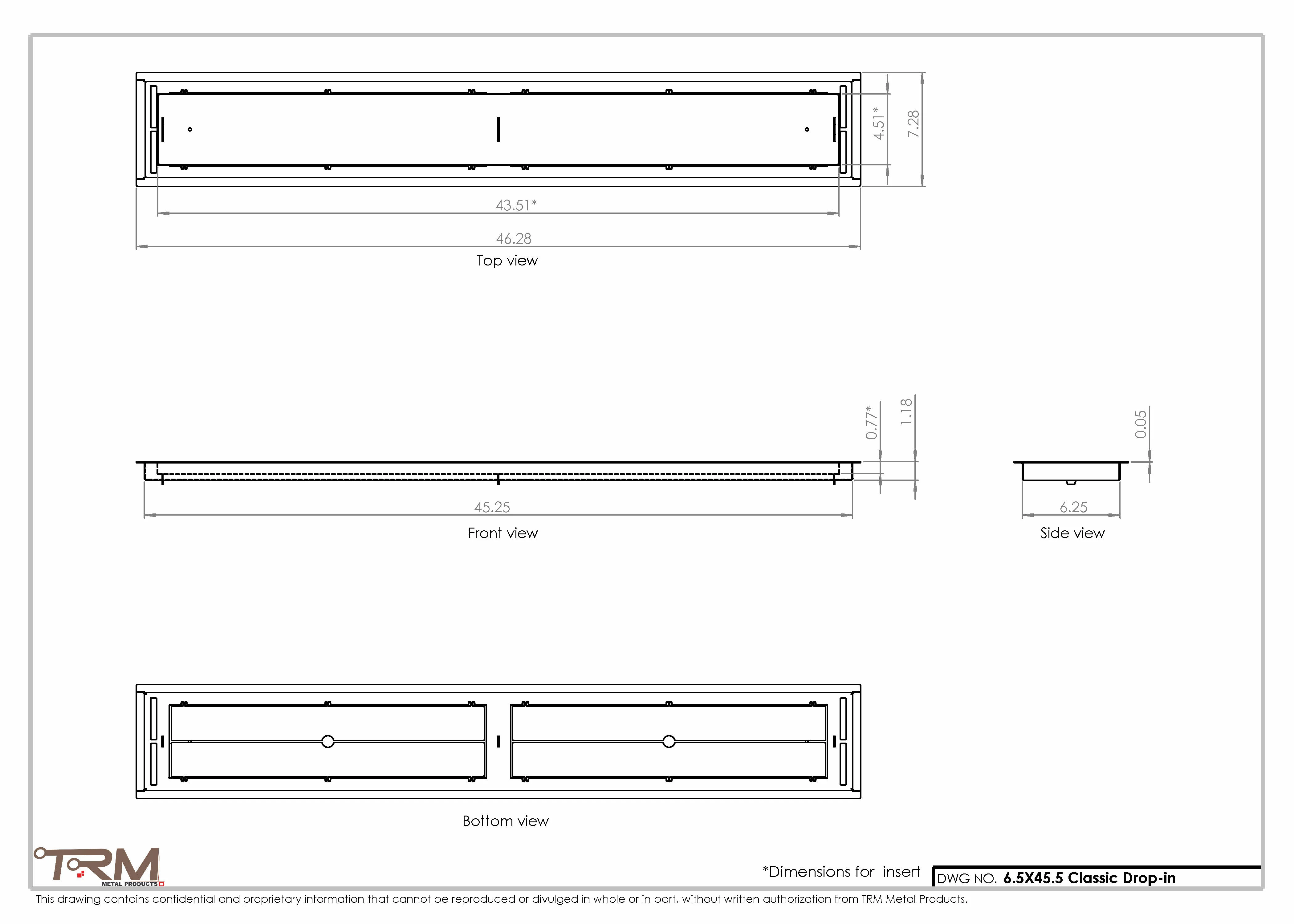 6.5x45.5 - Classic Drop-in Air Vent, Flush Floor-Matching, All Metal, Floor Vent Cover - TRM Metal 45.5x6.5 - Image 2