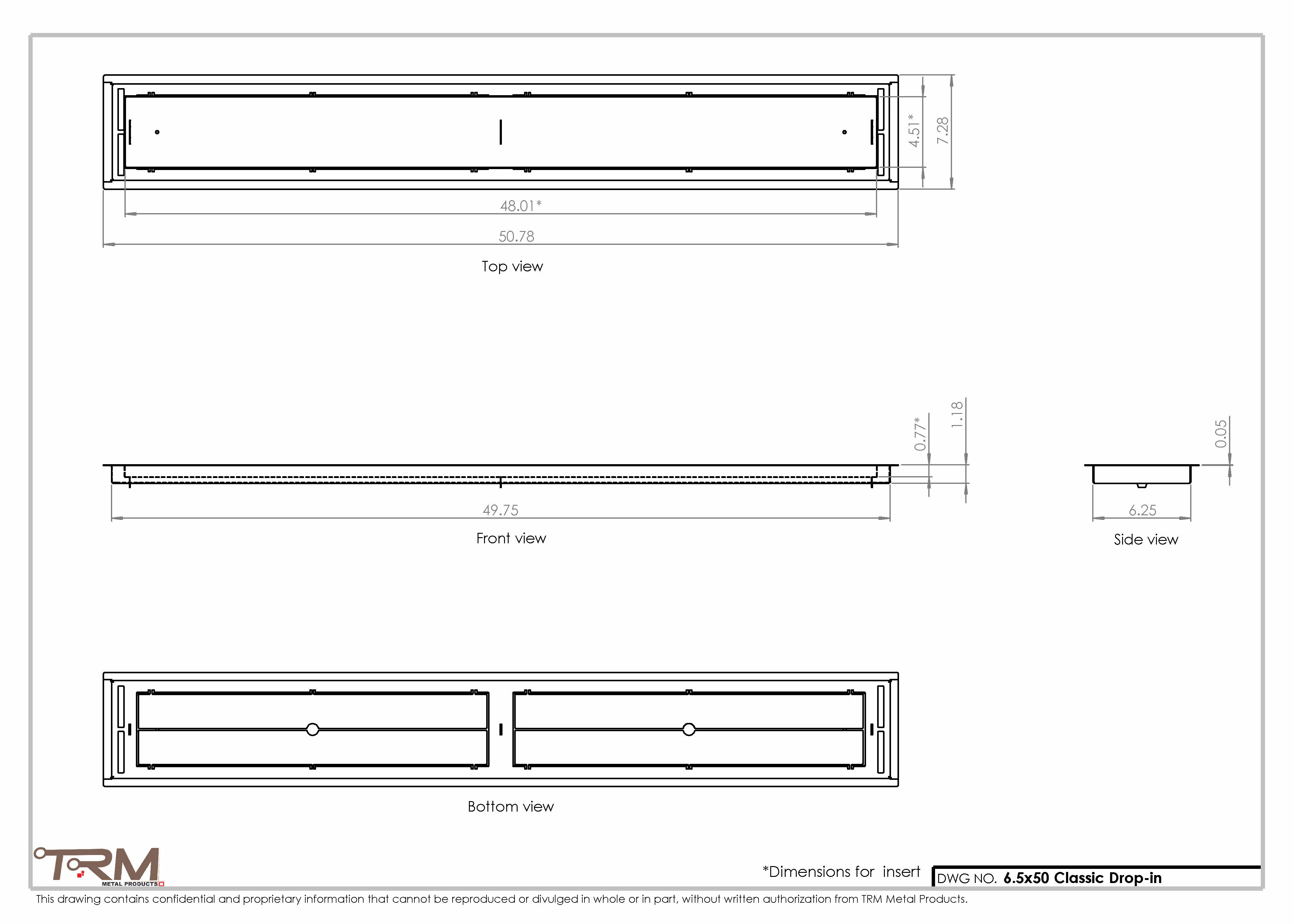 6.5x50 - Classic Drop-in Air Vent, Flush Floor-Matching, All Metal, Floor Vent Cover - TRM Metal  50x6.5 - Image 2