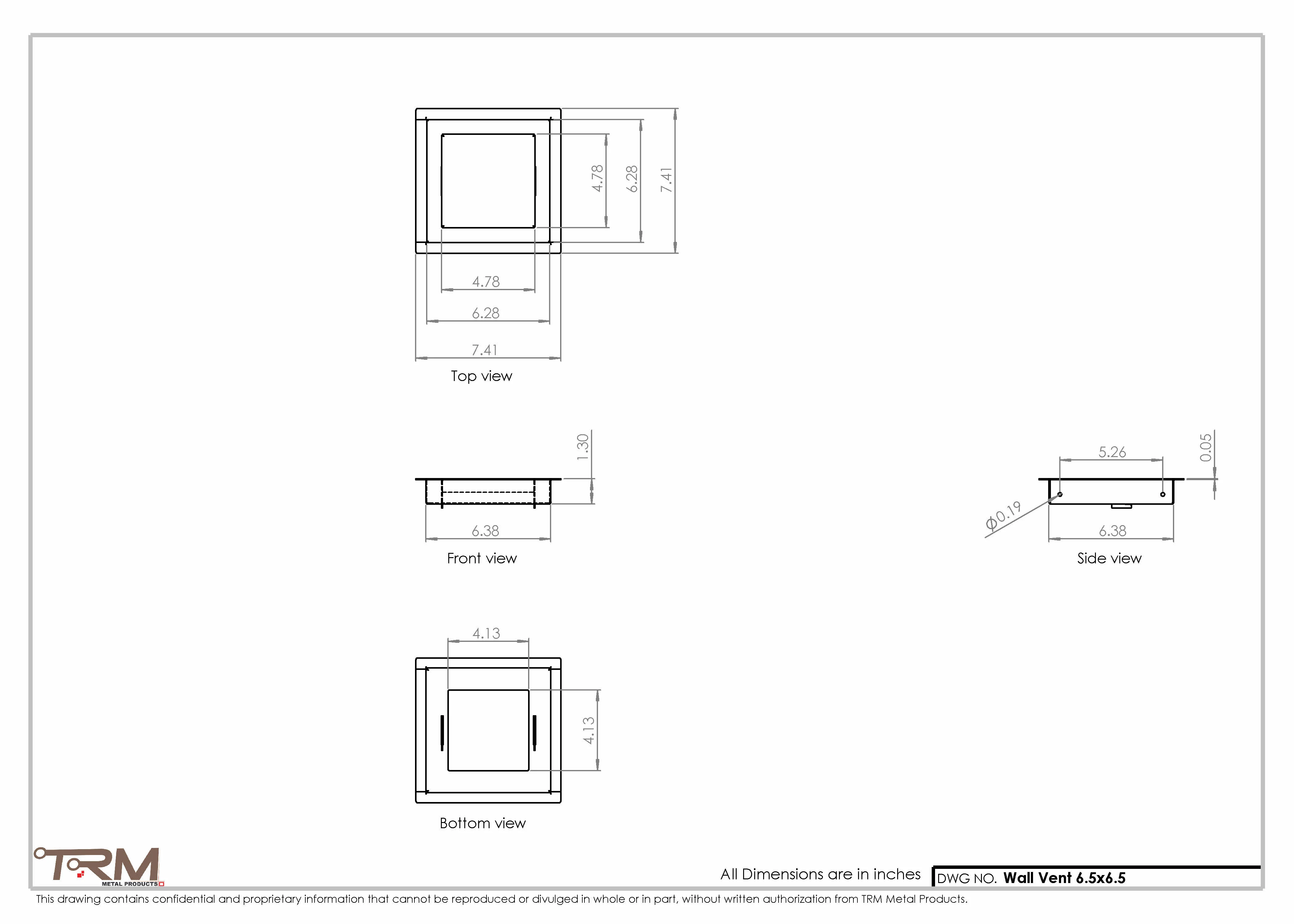 6.5x6.5 - Wall Vent - Modern Vent Cover -  Return Air Vent - TRM Metal  6.5x6.5 - Image 2
