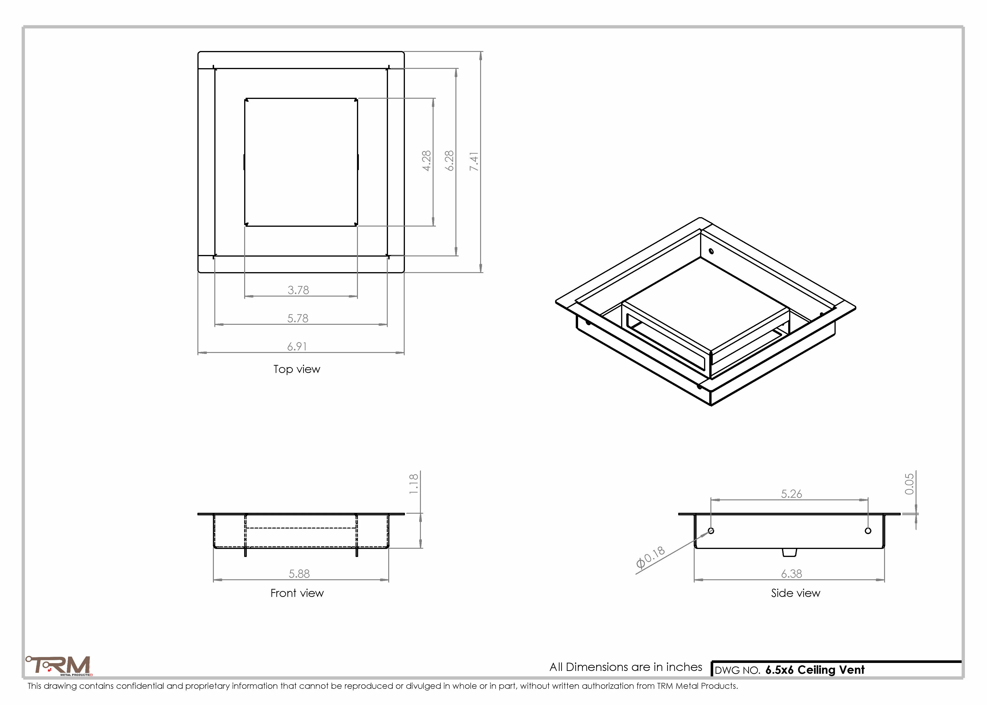 6.5x6 - Modern-Ceiling-Vent Cover-TRM Metal - 6x6.5 - Image 2