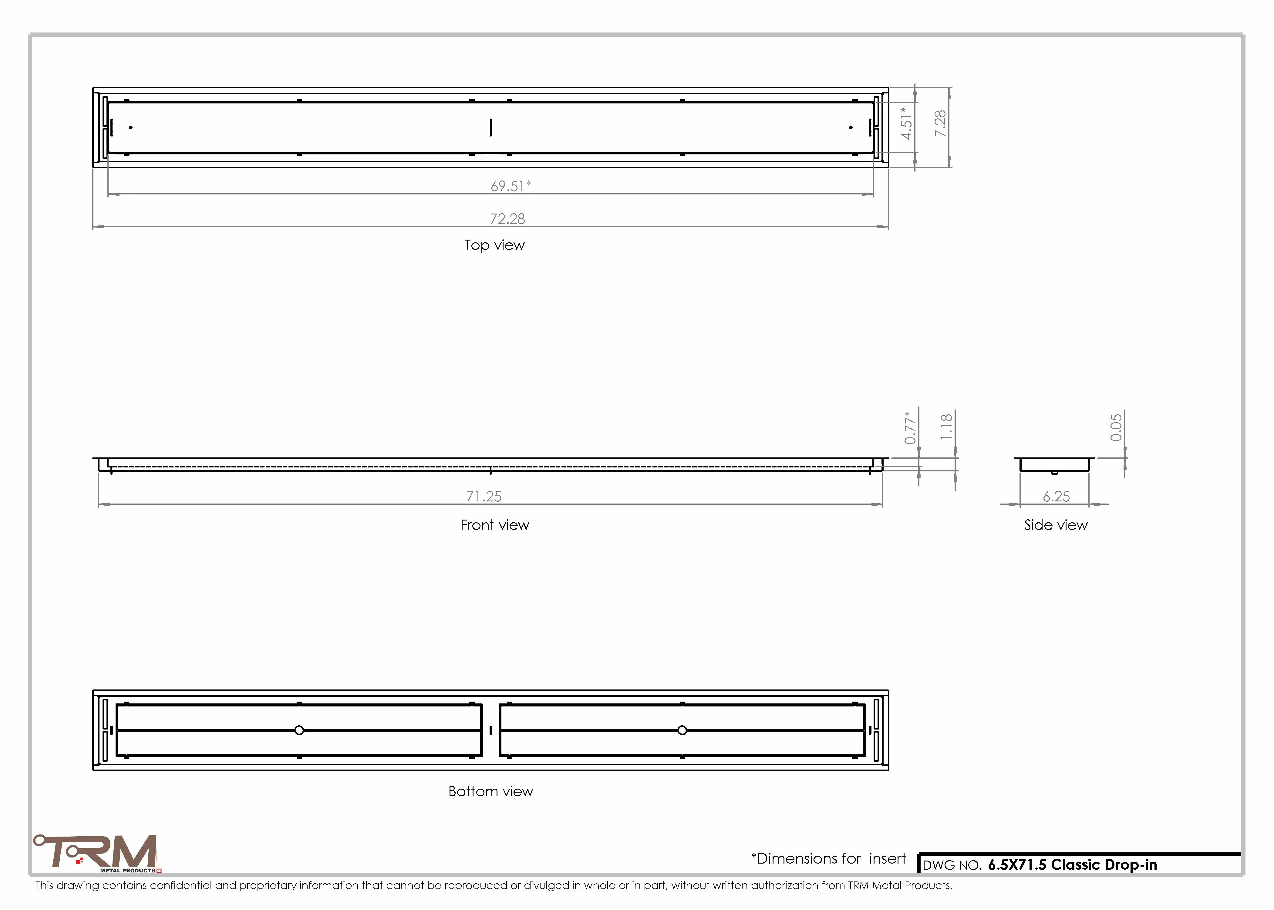 6.5x71.5 - Classic Drop-in Air Vent, Flush Floor-Matching, All Metal, Floor Vent Cover - TRM Metal 71.5x6.5 - Image 2
