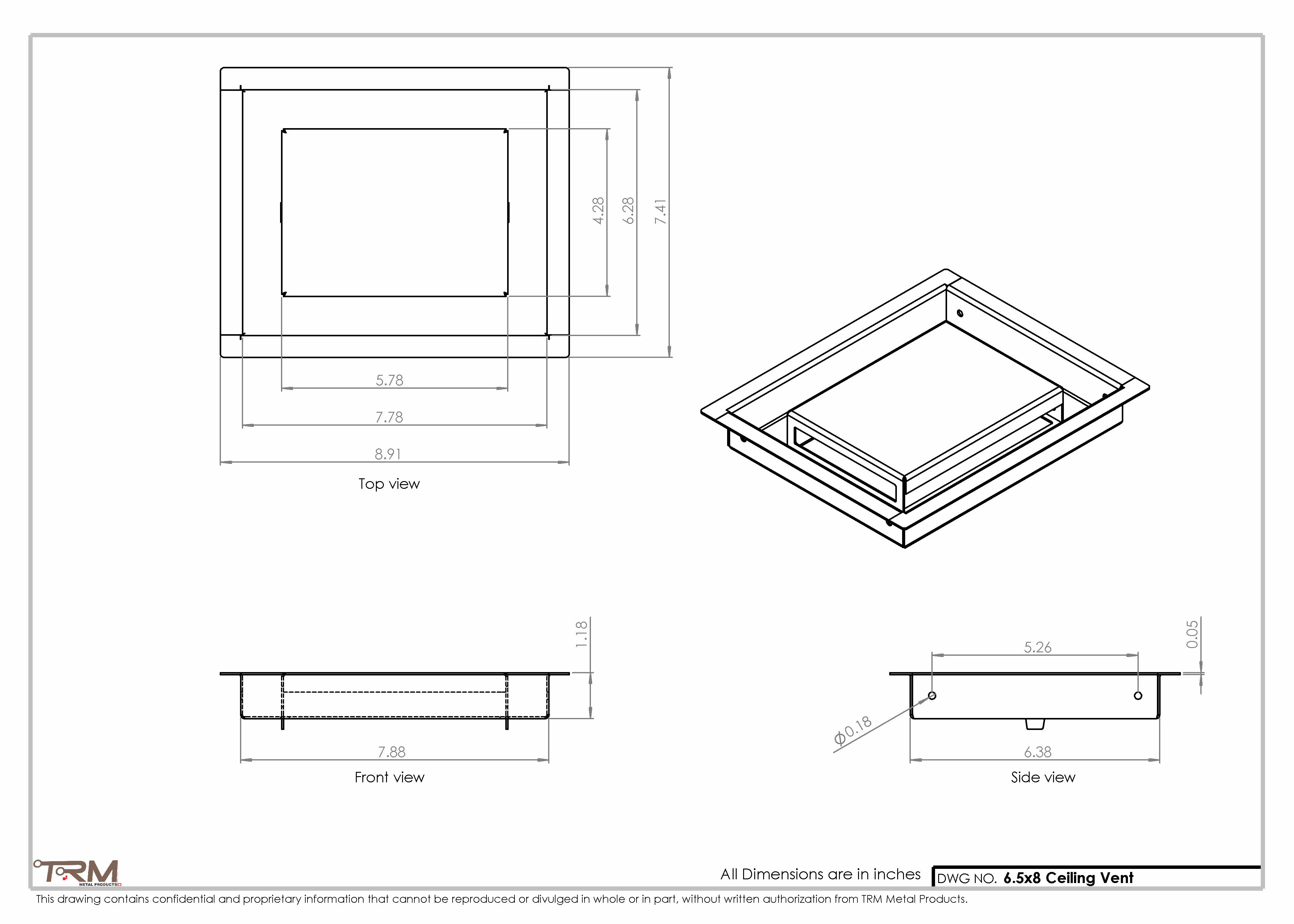 6.5x8 - Modern-Ceiling-Vent Cover-TRM Metal - 8x6.5 - Image 2