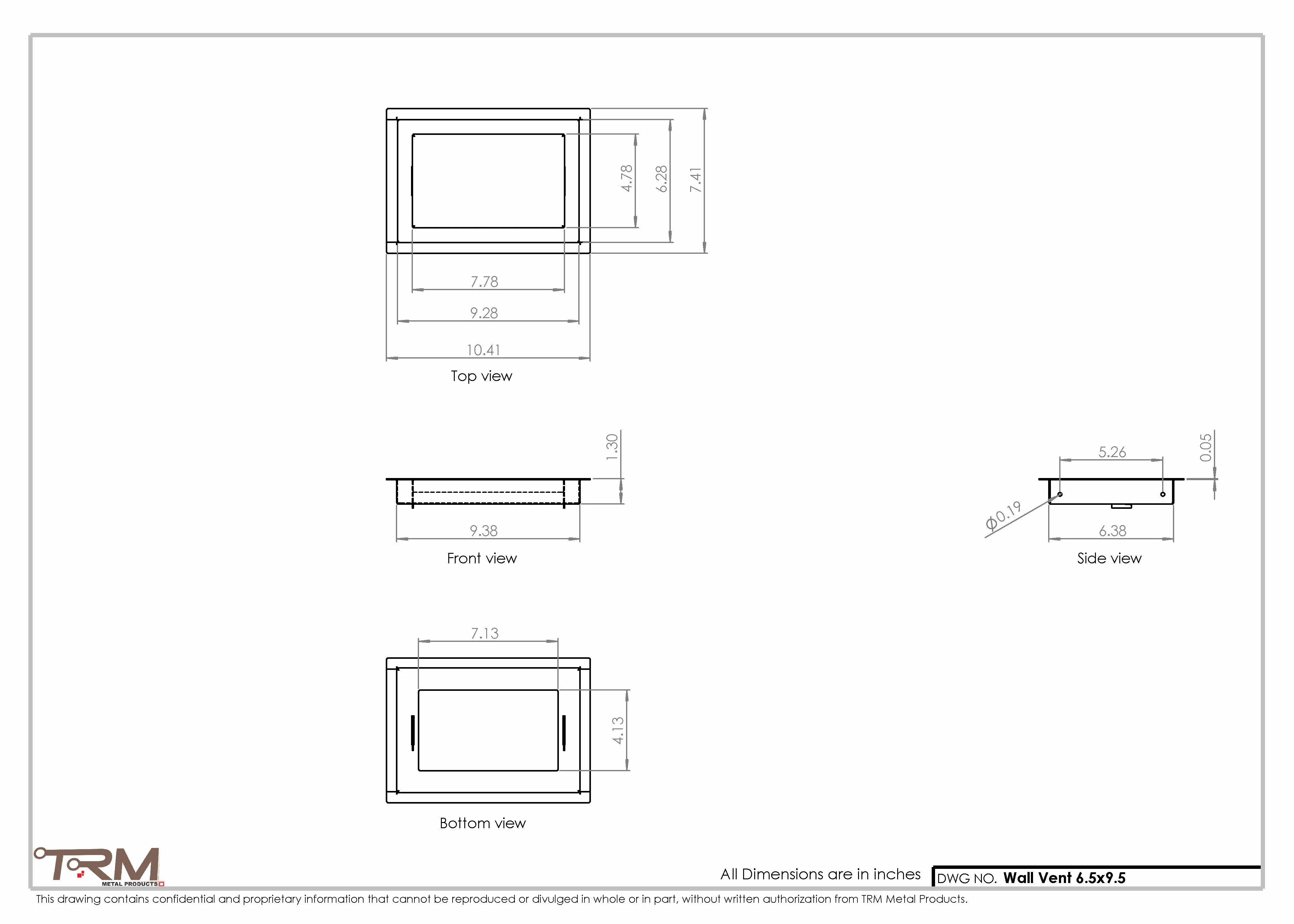 6.5x9.5 - Wall Vent - Modern Vent Cover -  Return Air Vent - TRM Metal  9.5x6.5 - Image 2
