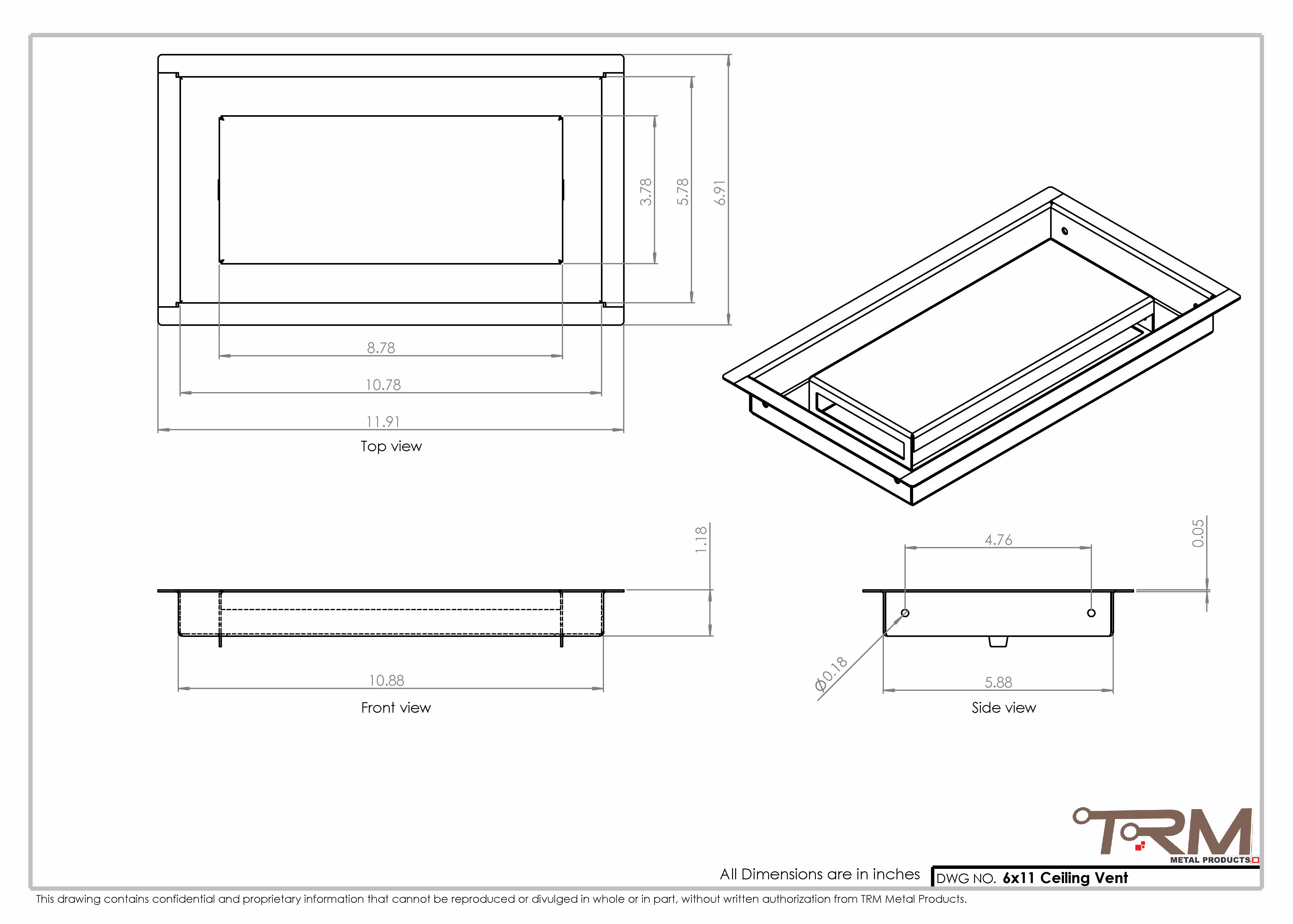 6x11-Modern Ceiling Vent Cover - TRM Metal (11x6) - Image 2