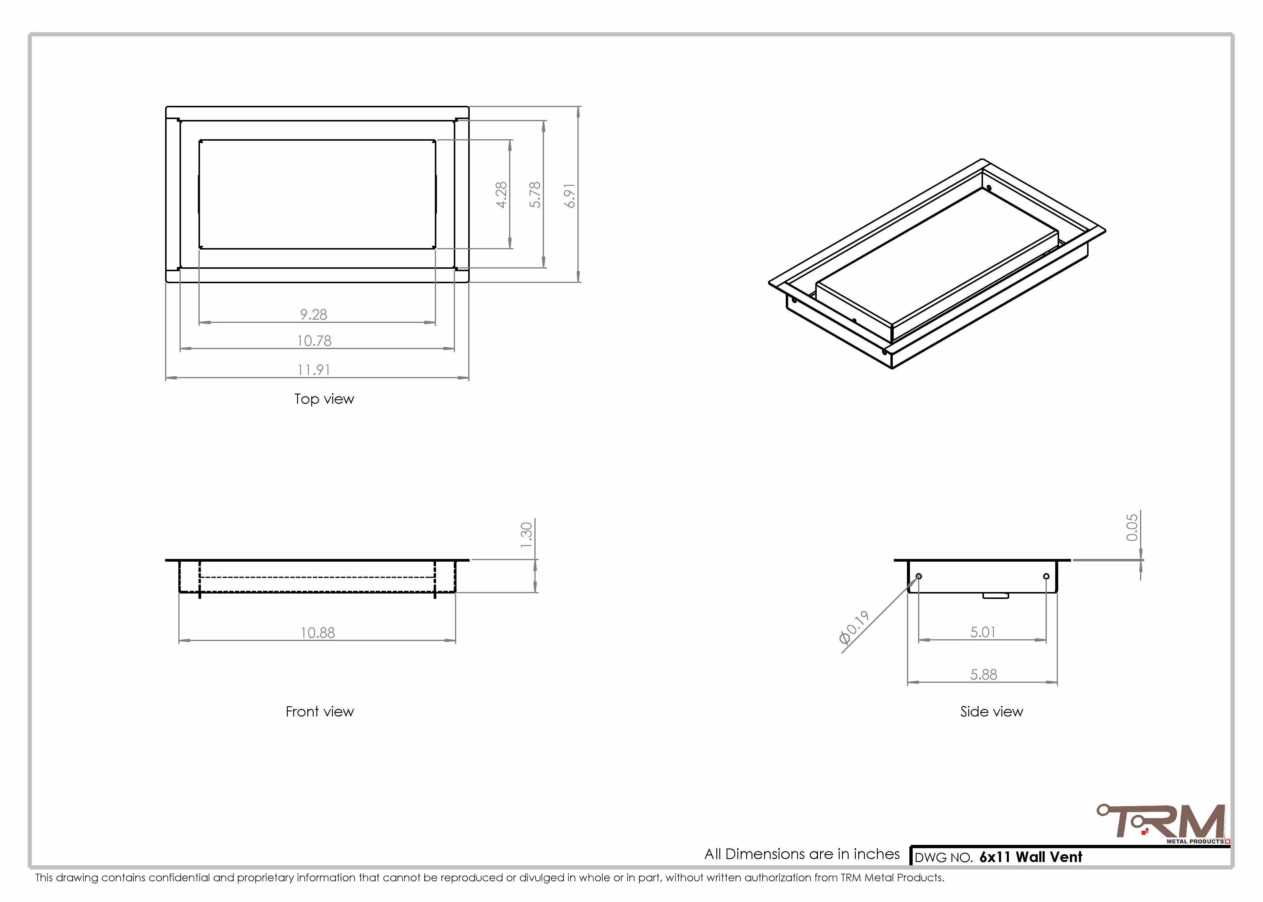 6x11 - Wall Vent - Modern Vent Cover -  Return Air Vent - TRM Metal  11x6 - Image 2