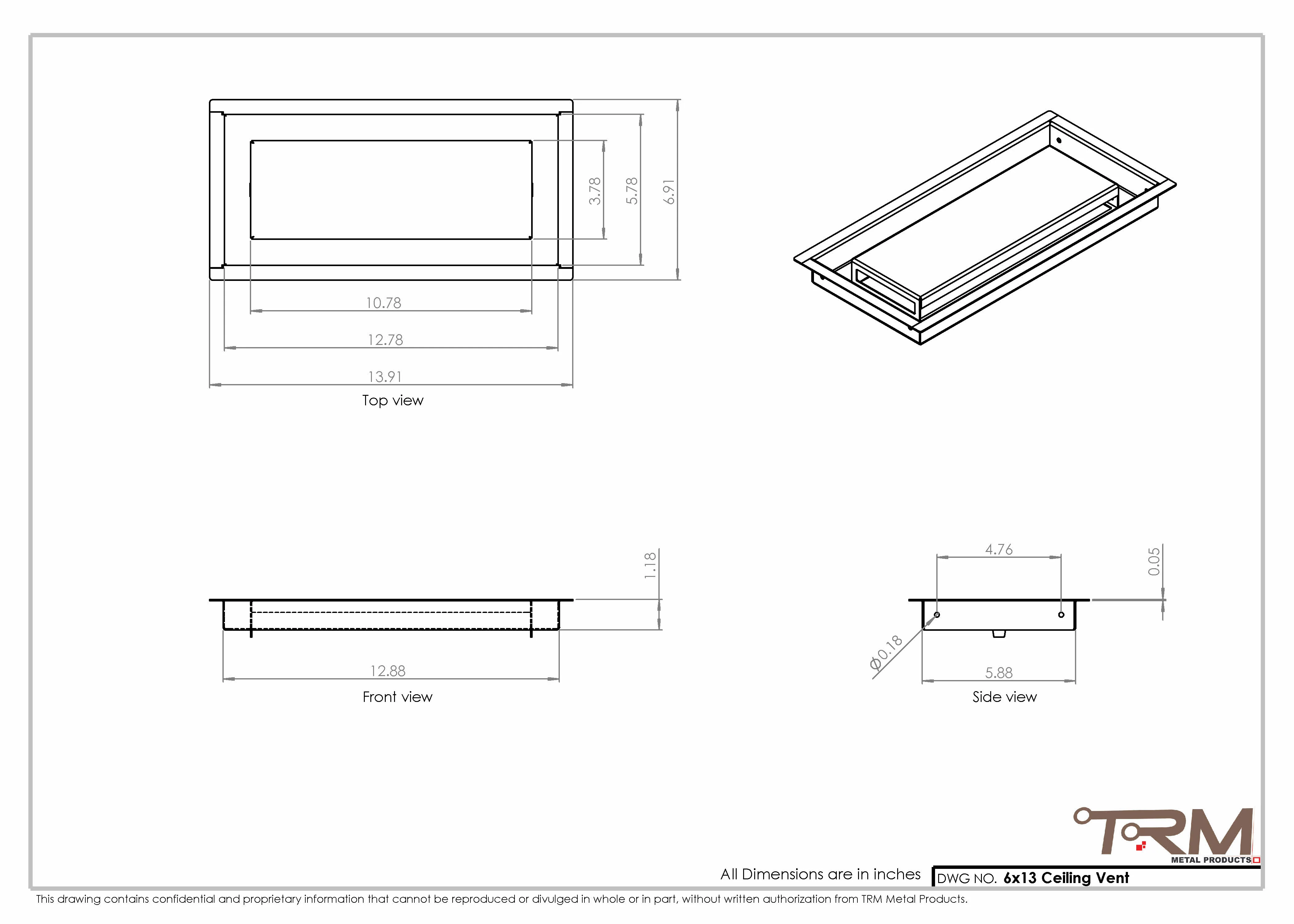 6x13-Modern Ceiling Vent Cover - TRM Metal (13x6) - Image 2