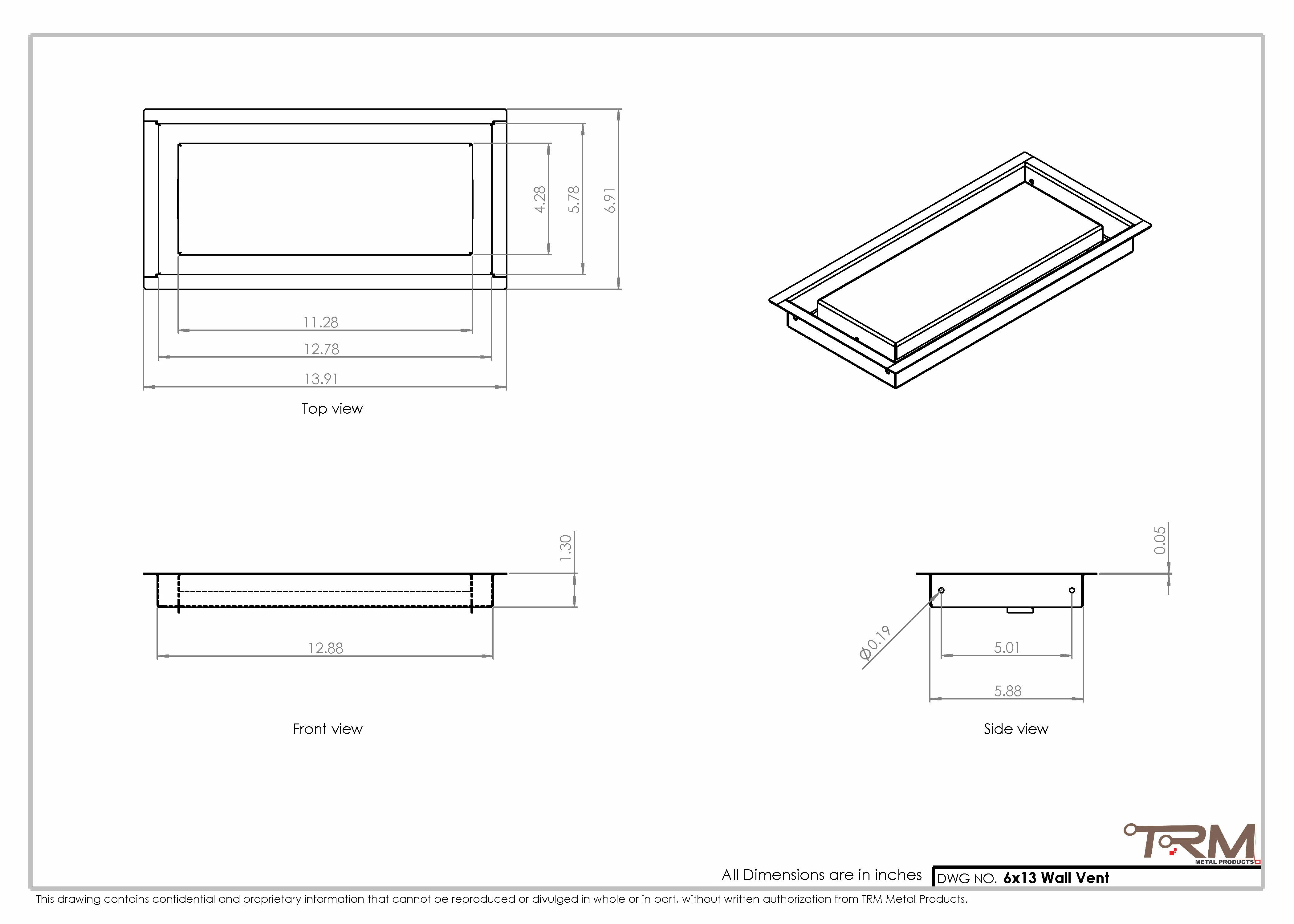 6x13 - Wall Vent - Modern Vent Cover -  Return Air Vent - TRM Metal  13x6 - Image 2