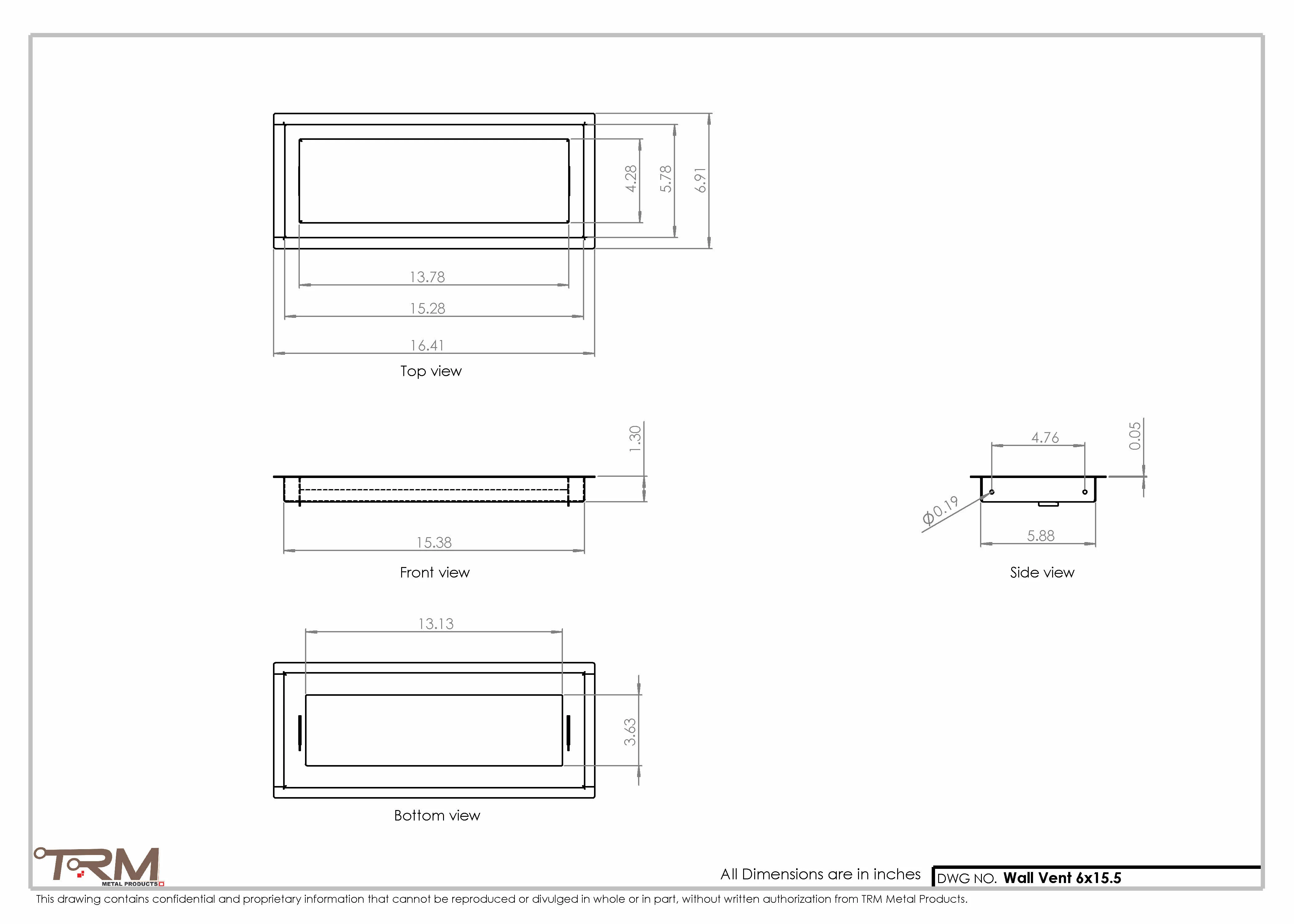 6x15.5 - Wall Vent - Modern Vent Cover -  Return Air Vent - TRM Metal  15.5x6 - Image 2