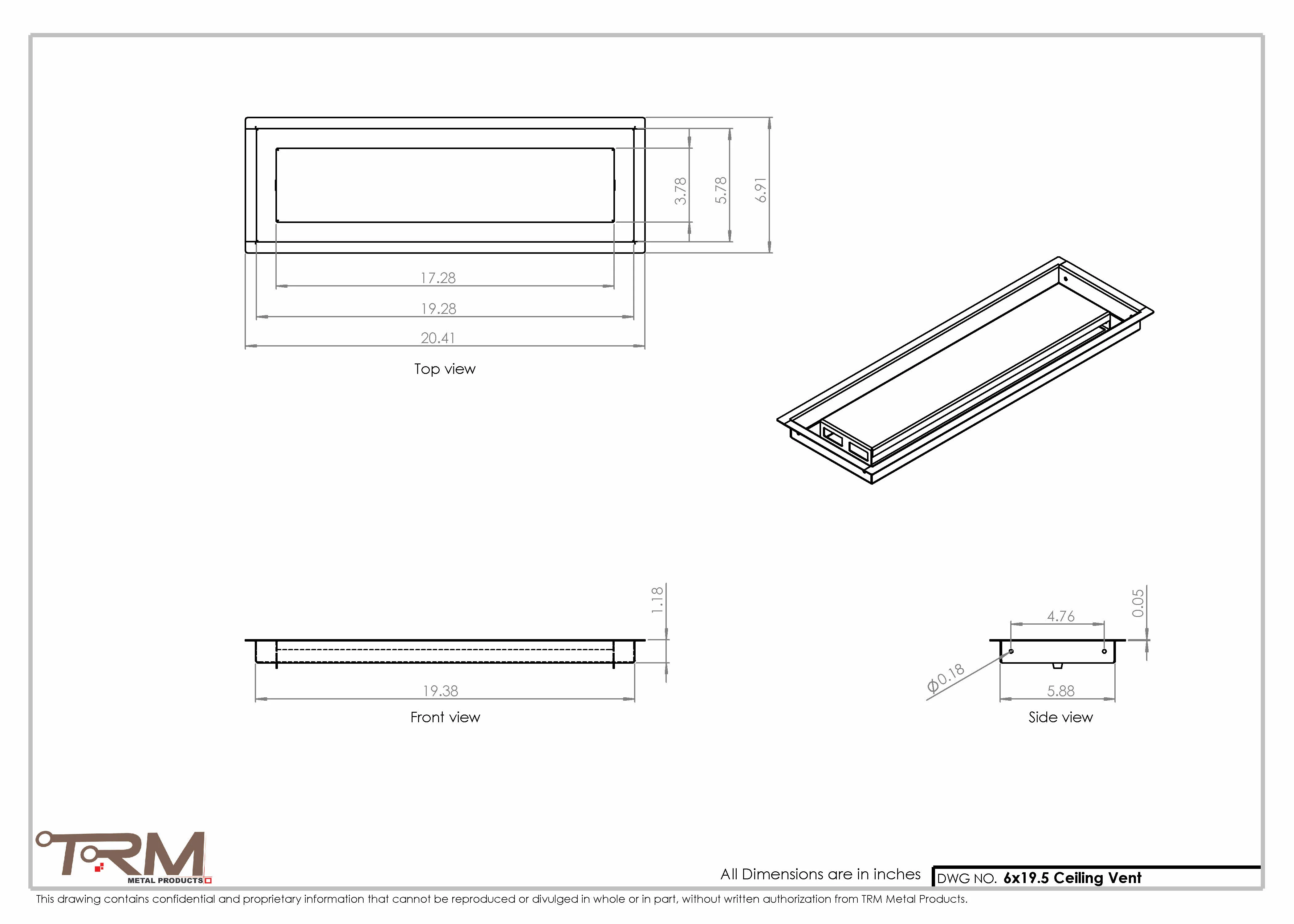 6x19.5 - Modern-Ceiling-Vent Cover-TRM Metal - 19.5x6 - Image 2