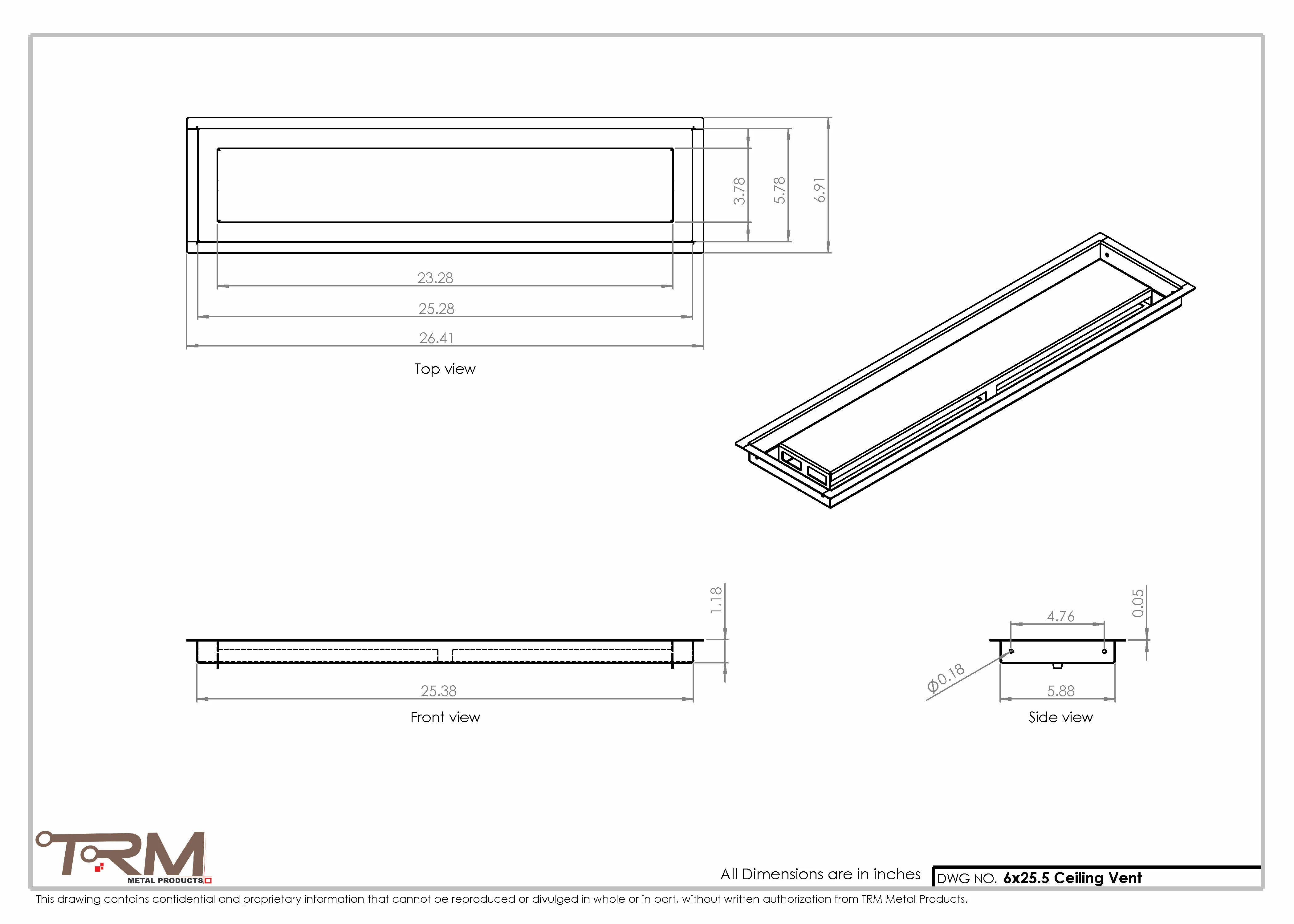 6x25.5 - Modern-Ceiling-Vent Cover-TRM Metal - 25.5x6 - Image 2