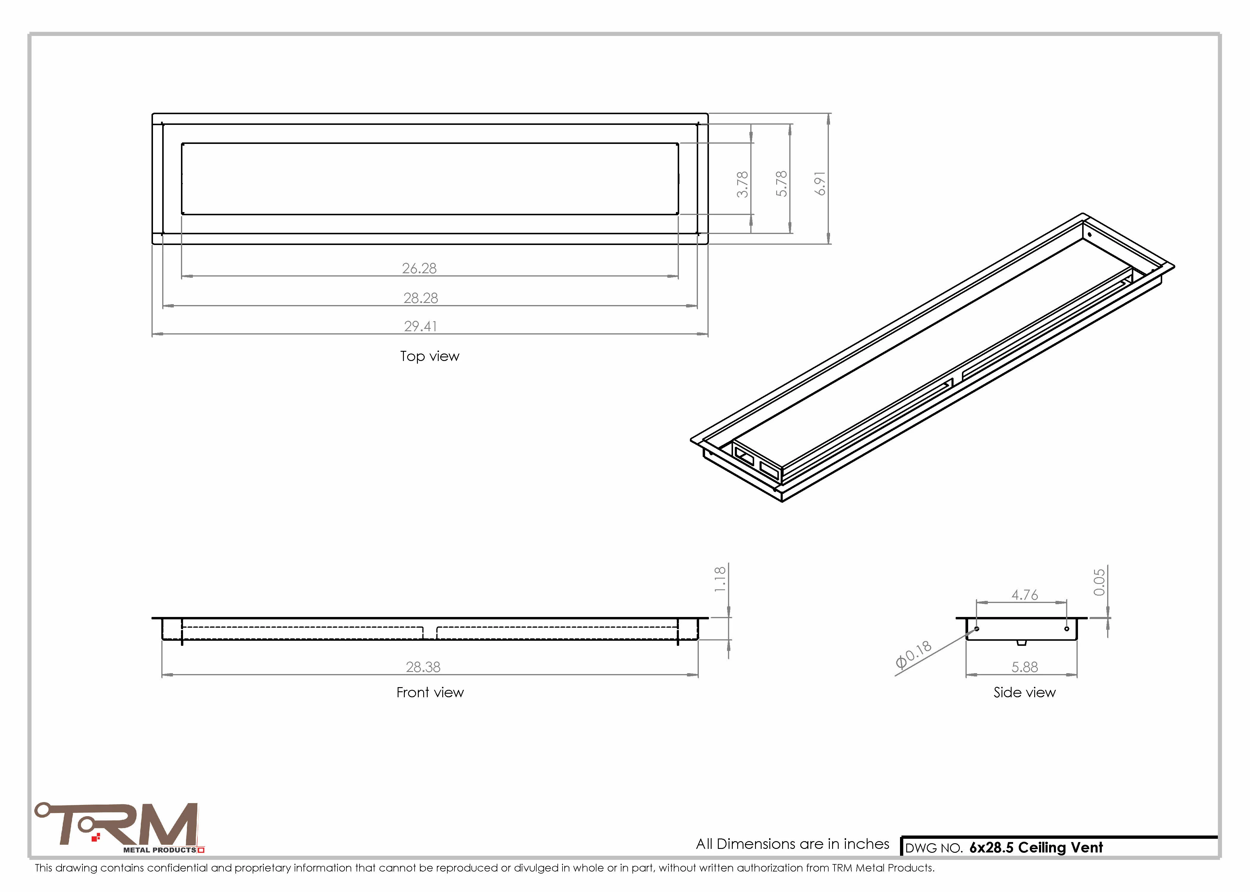 6x28.5 - Modern-Ceiling-Vent Cover-TRM Metal - 28.5x6 - Image 2