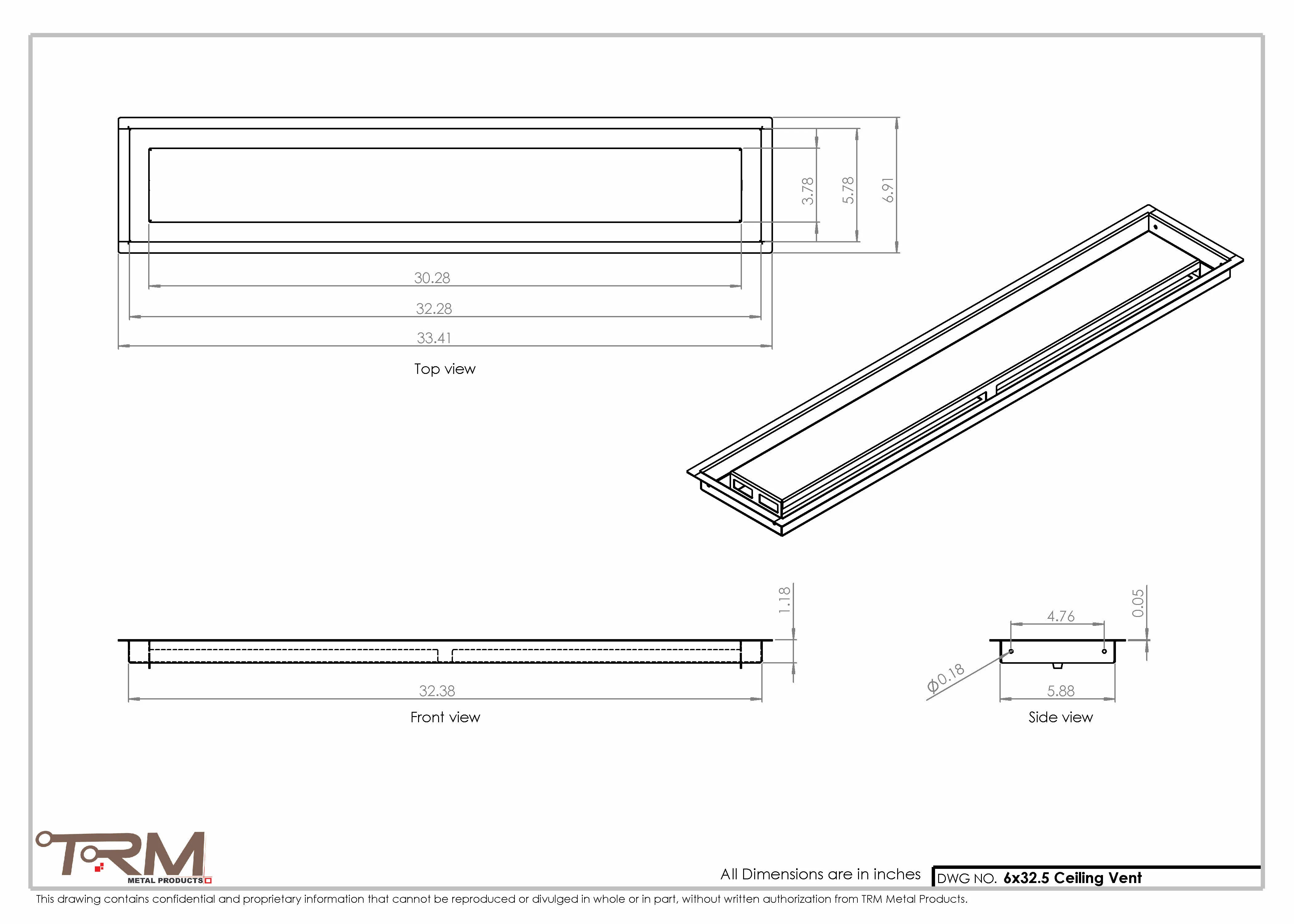 6x32.5 - Modern-Ceiling-Vent Cover-TRM Metal - 32.5x6 - Image 2