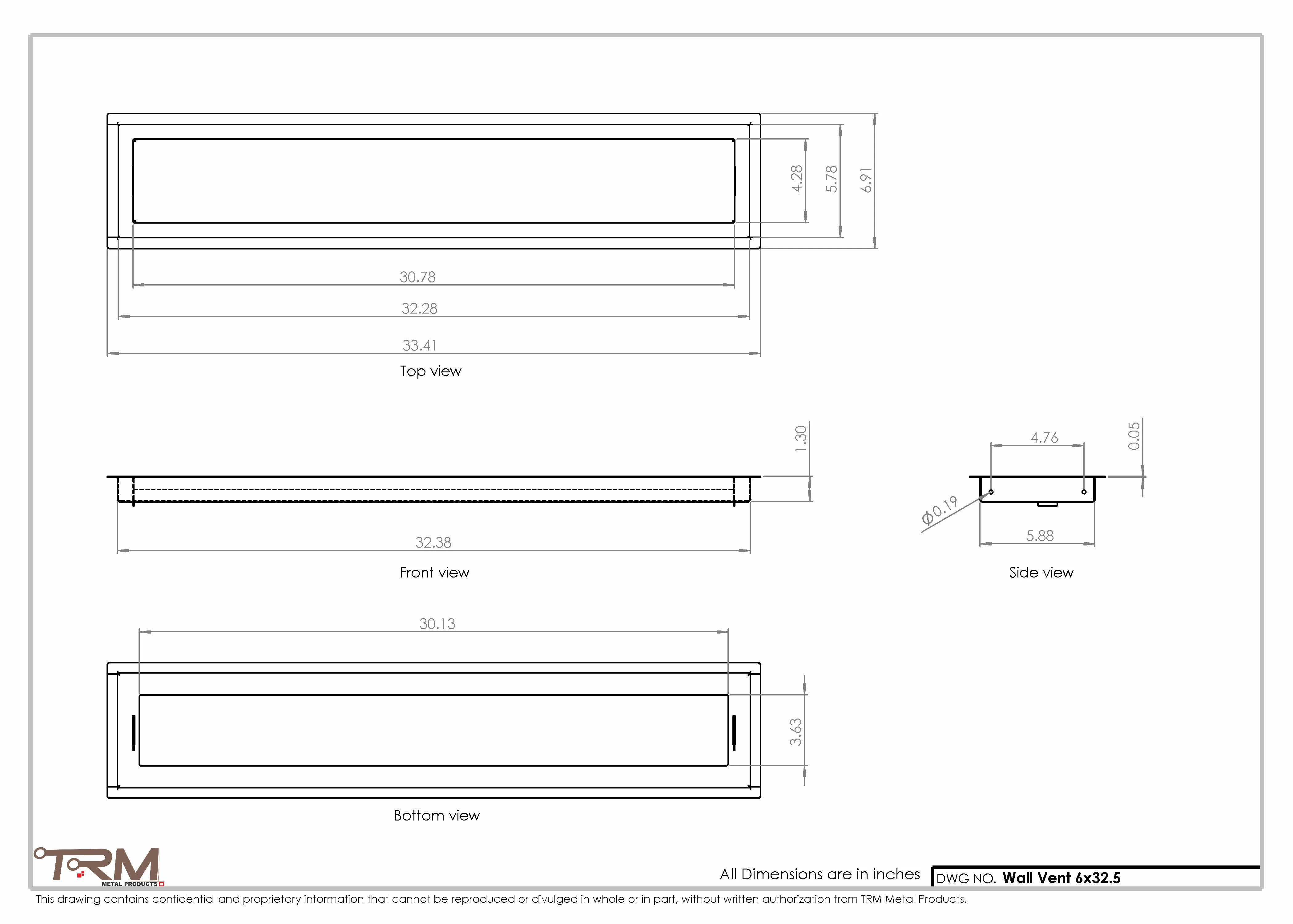 6x32.5 - Wall Vent - Modern Vent Cover -  Return Air Vent - TRM Metal  32.5x6 - Image 2