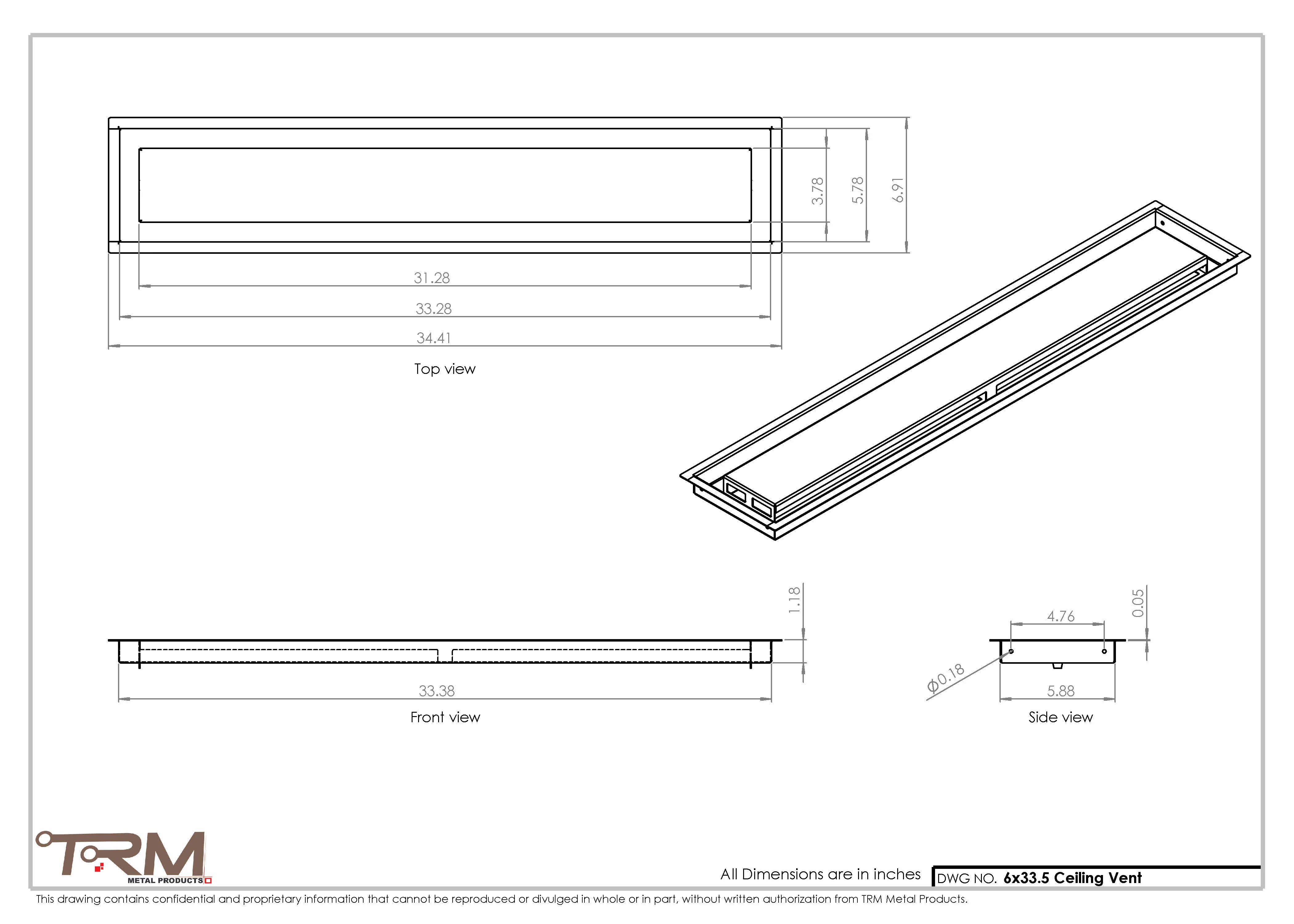 6x33.5 - Modern-Ceiling-Vent Cover-TRM Metal - 33.5x6 - Image 2