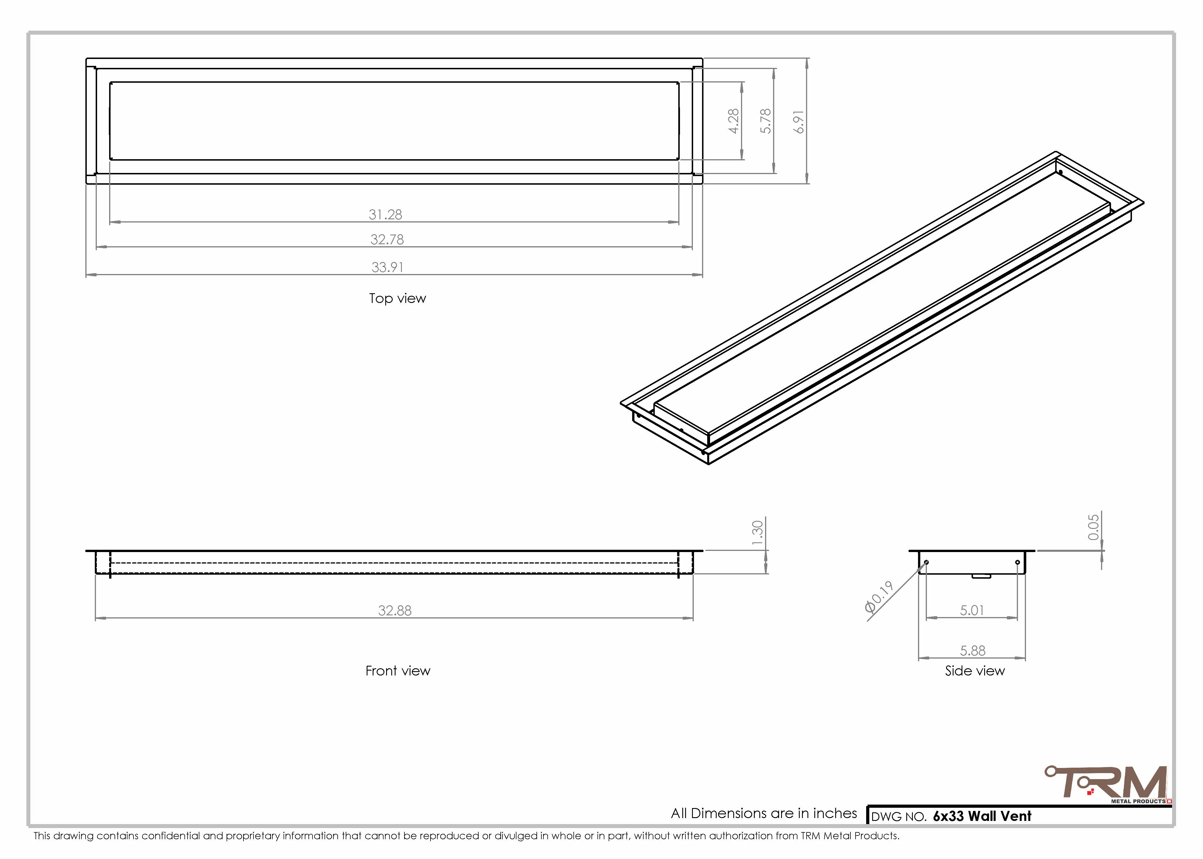 6x33 - Wall Vent - Modern Vent Cover - Return Air Vent - TRM Metal 33x6 - Image 2