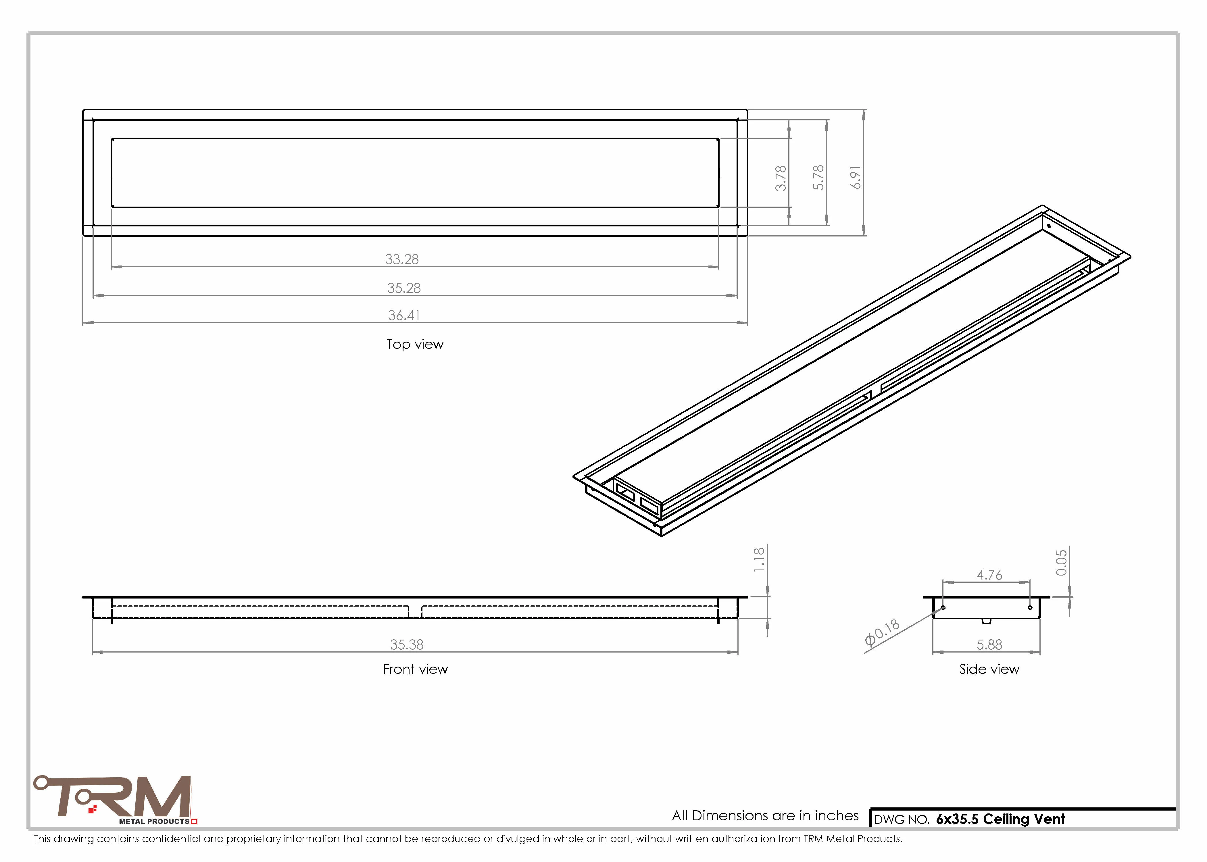 6x35.5 - Modern-Ceiling-Vent Cover-TRM Metal - 35.5x6 - Image 2