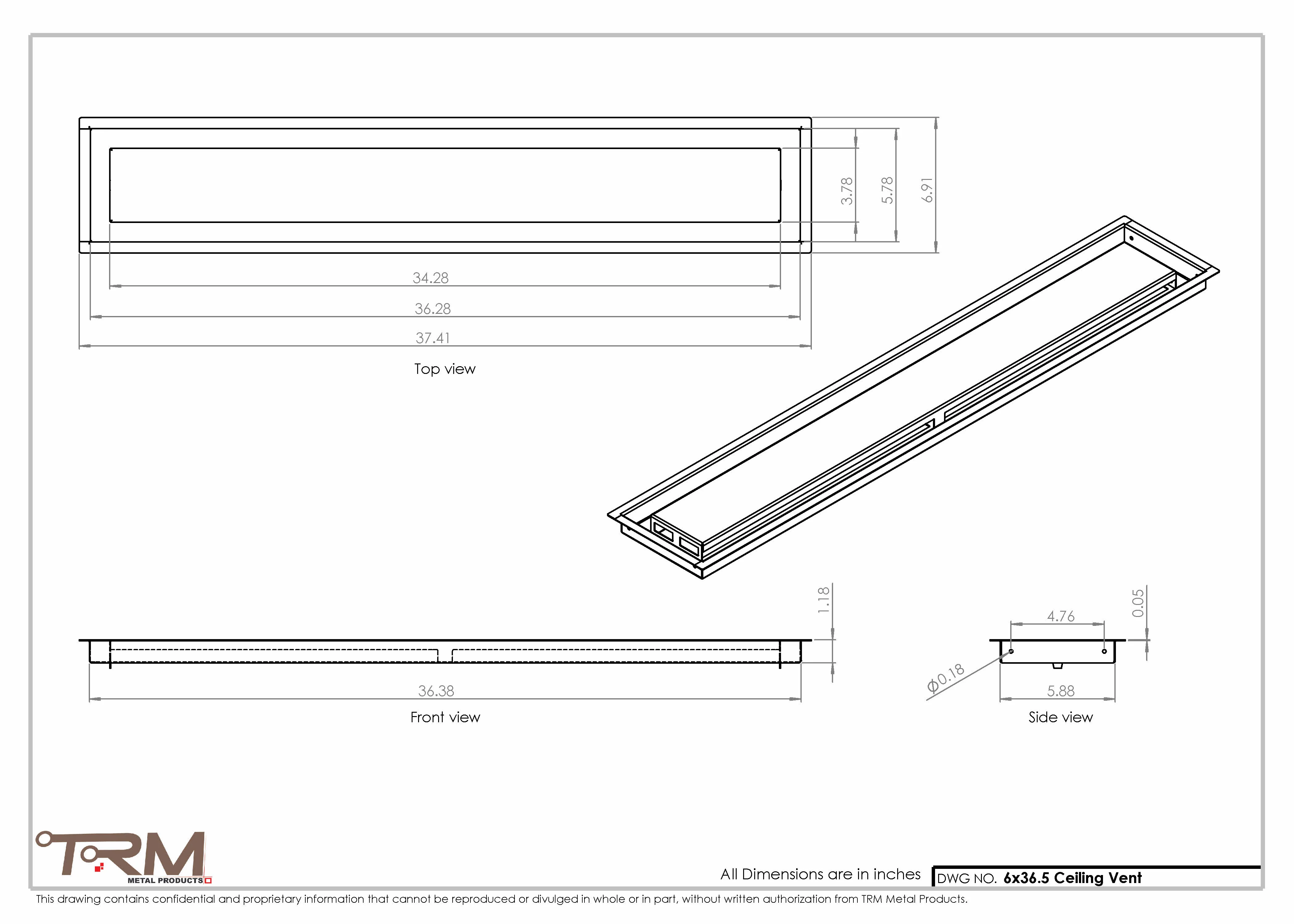 6x36.5 - Modern-Ceiling-Vent Cover-TRM Metal - 36.5x6 - Image 2