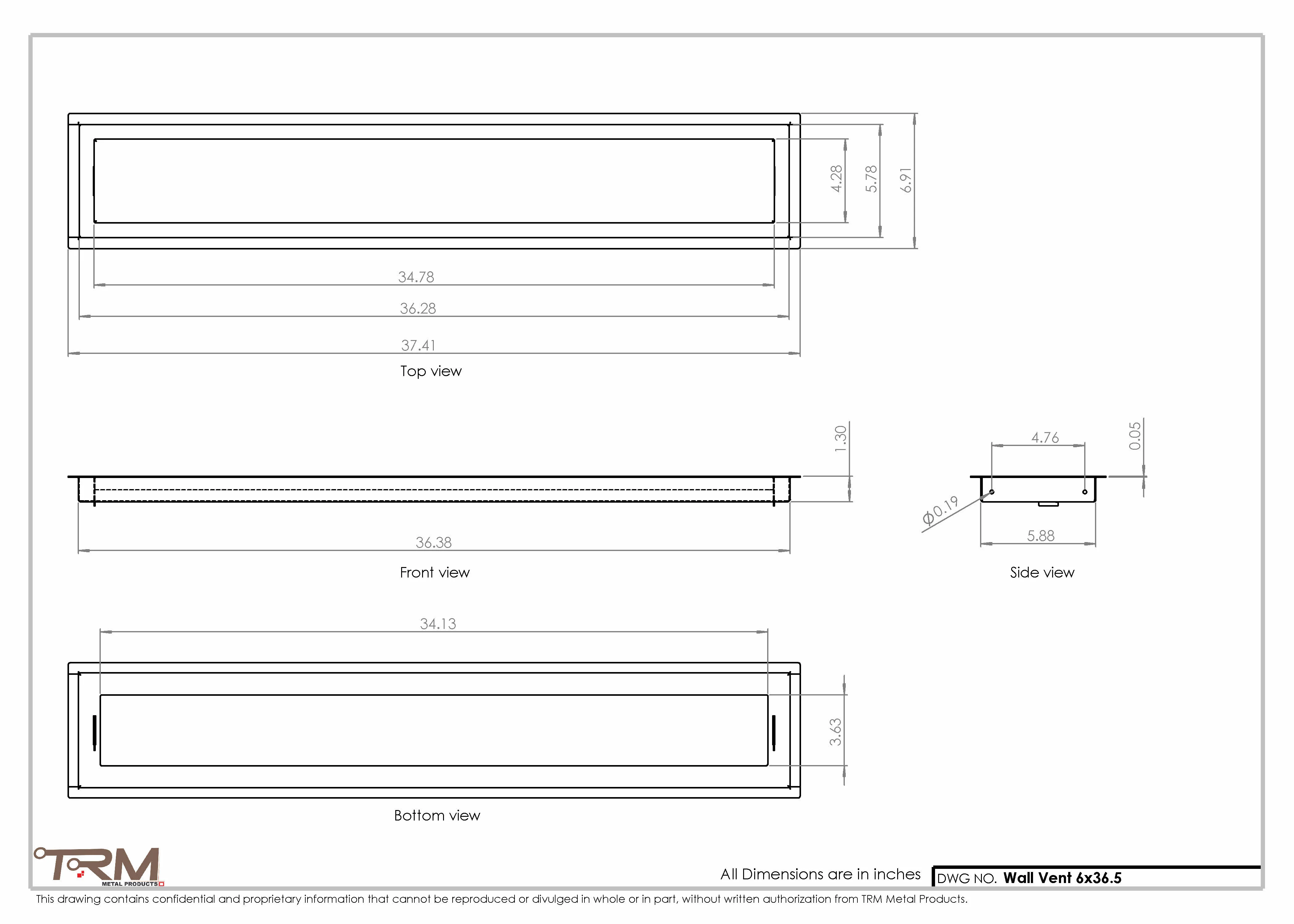 6x36.5 - Wall Vent - Modern Vent Cover -  Return Air Vent - TRM Metal  36.5x6 - Image 2