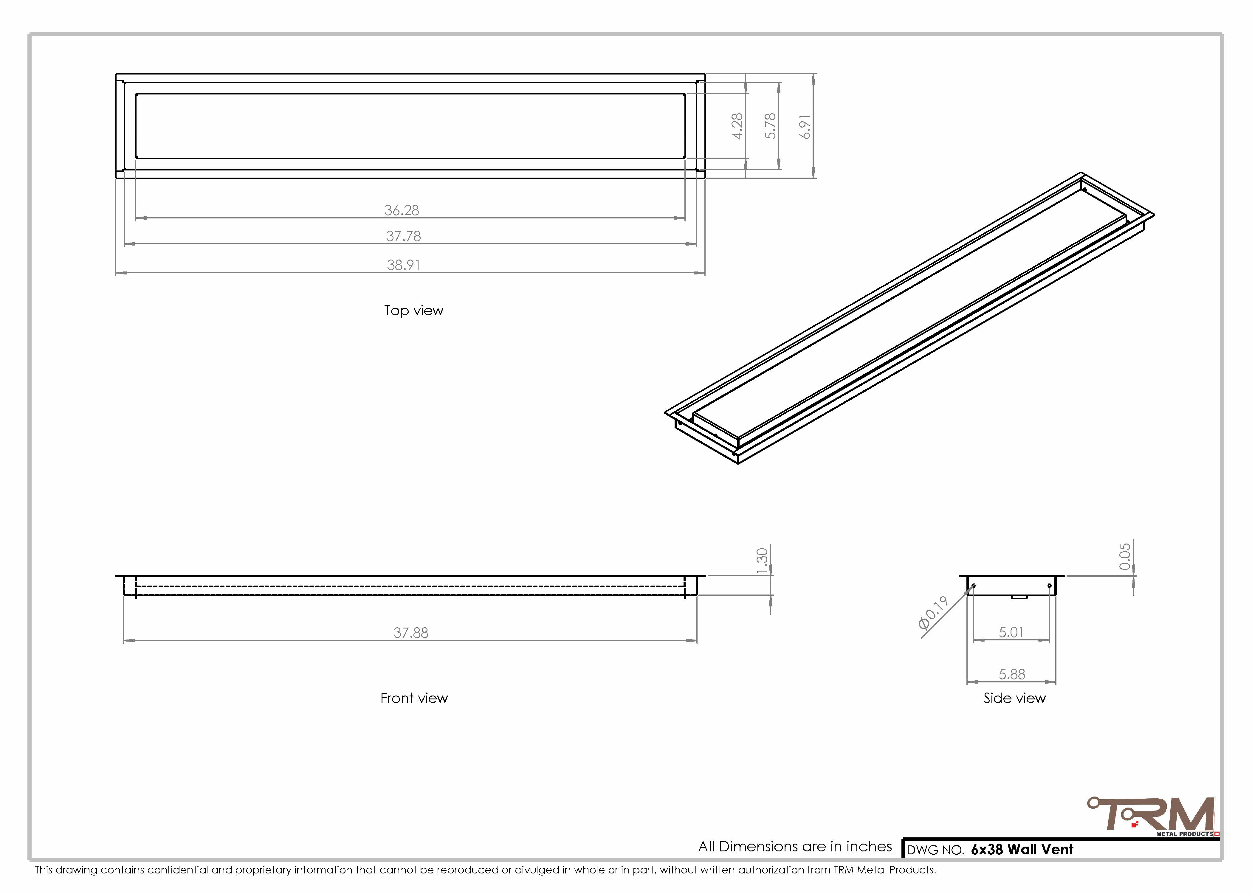 6x38 - Wall Vent - Modern Vent Cover -  Return Air Vent - TRM Metal  38x6 - Image 2