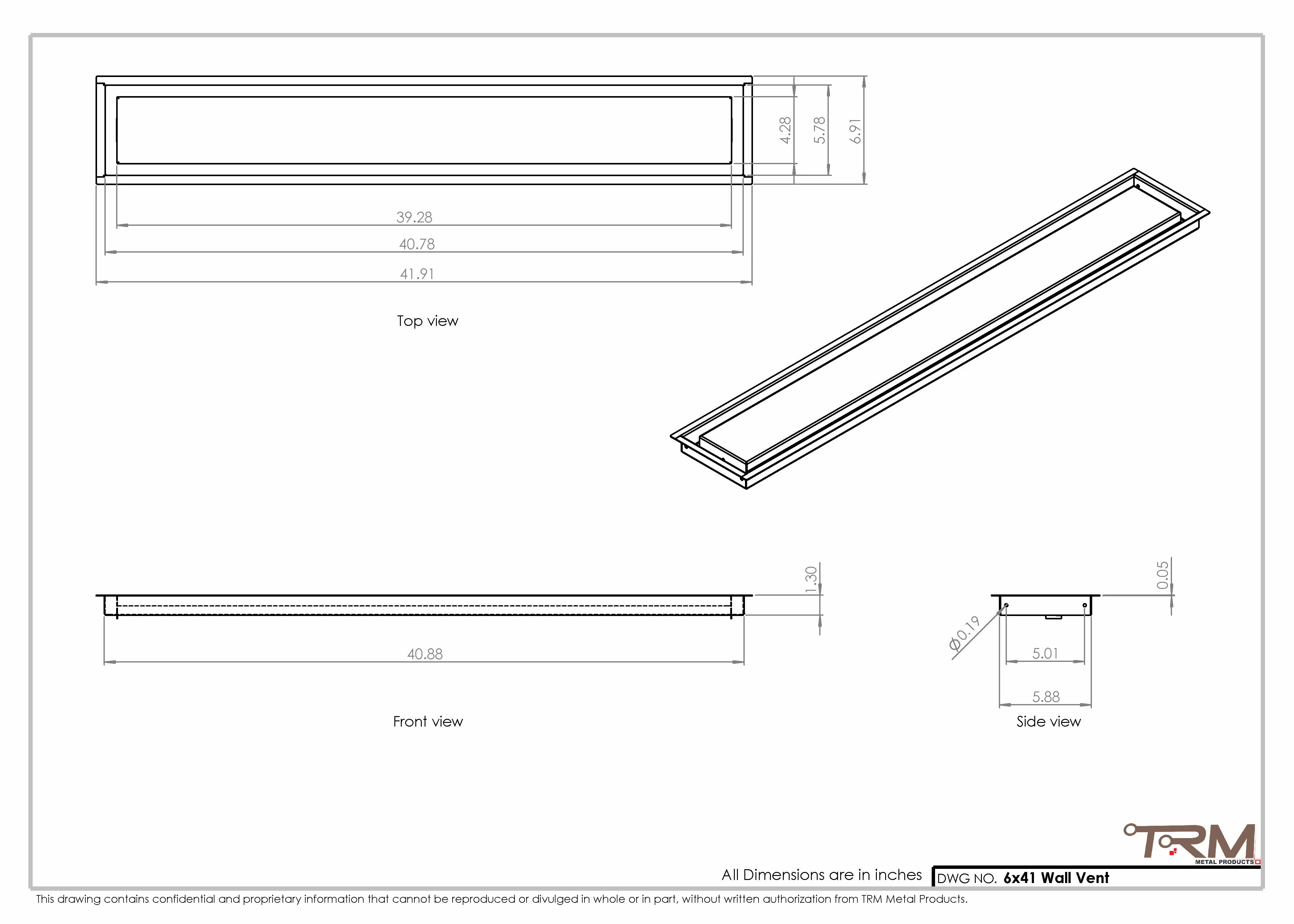 6x41 - Wall Vent - Modern Vent Cover - Return Air Vent - TRM Metal 41x6 - Image 2
