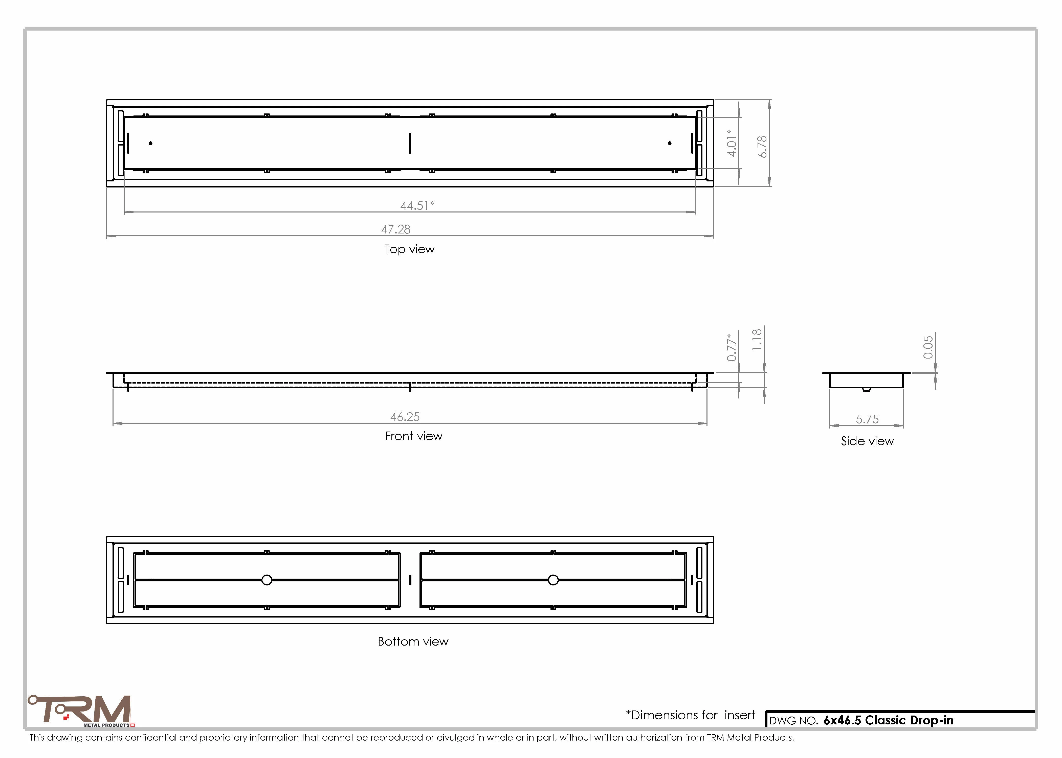6x46.5 - Classic Drop-in Air Vent, Flush Floor-Matching, All Metal, Floor Vent Cover - TRM Metal 46.5x6 - Image 2