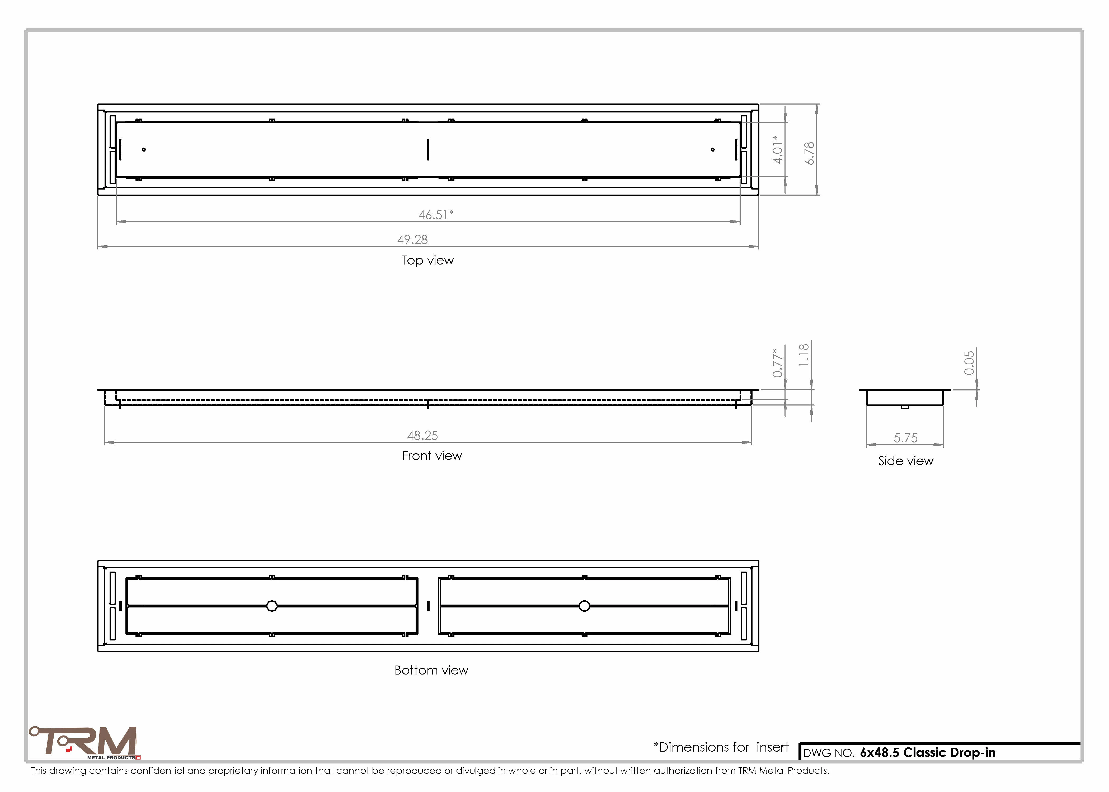 6x48.5 - Classic Drop-in Air Vent, Flush Floor-Matching, All Metal, Floor Vent Cover - TRM Metal  48.5x6 - Image 2