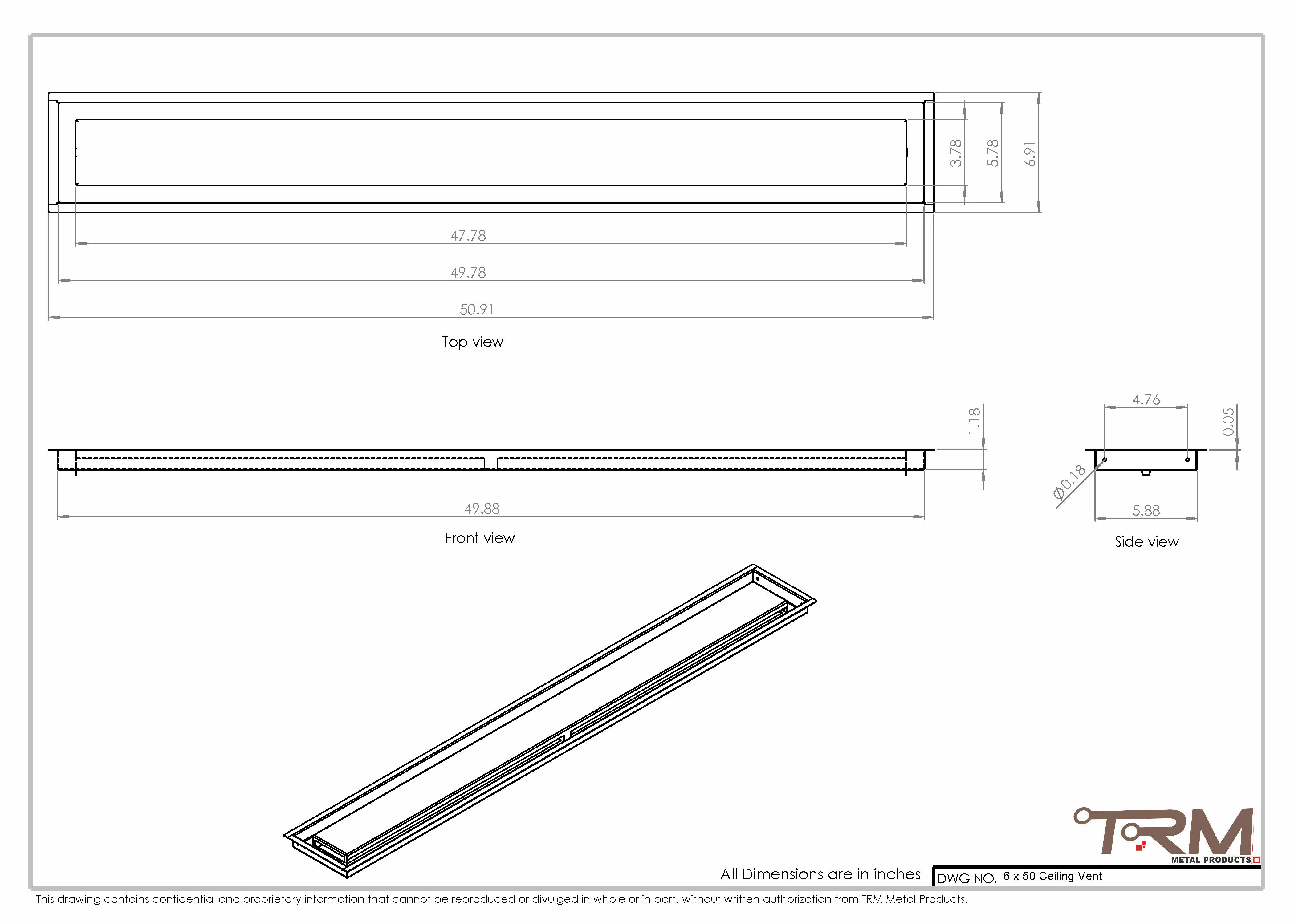 6x50-Modern Ceiling Vent Cover - TRM Metal (50x6) - Image 2