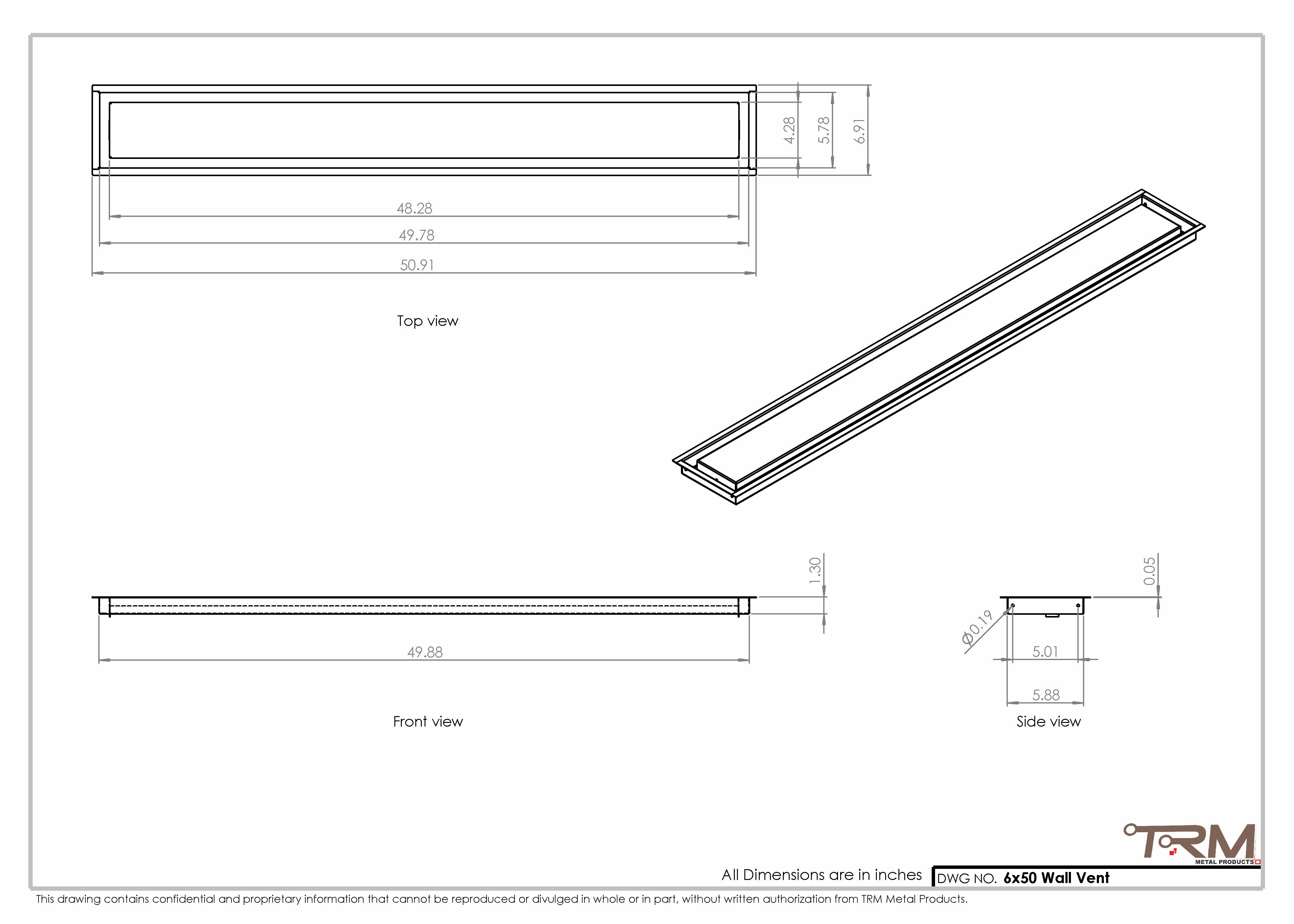6x50 - Wall Vent - Modern Vent Cover -  Return Air Vent - TRM Metal  50x6 - Image 2