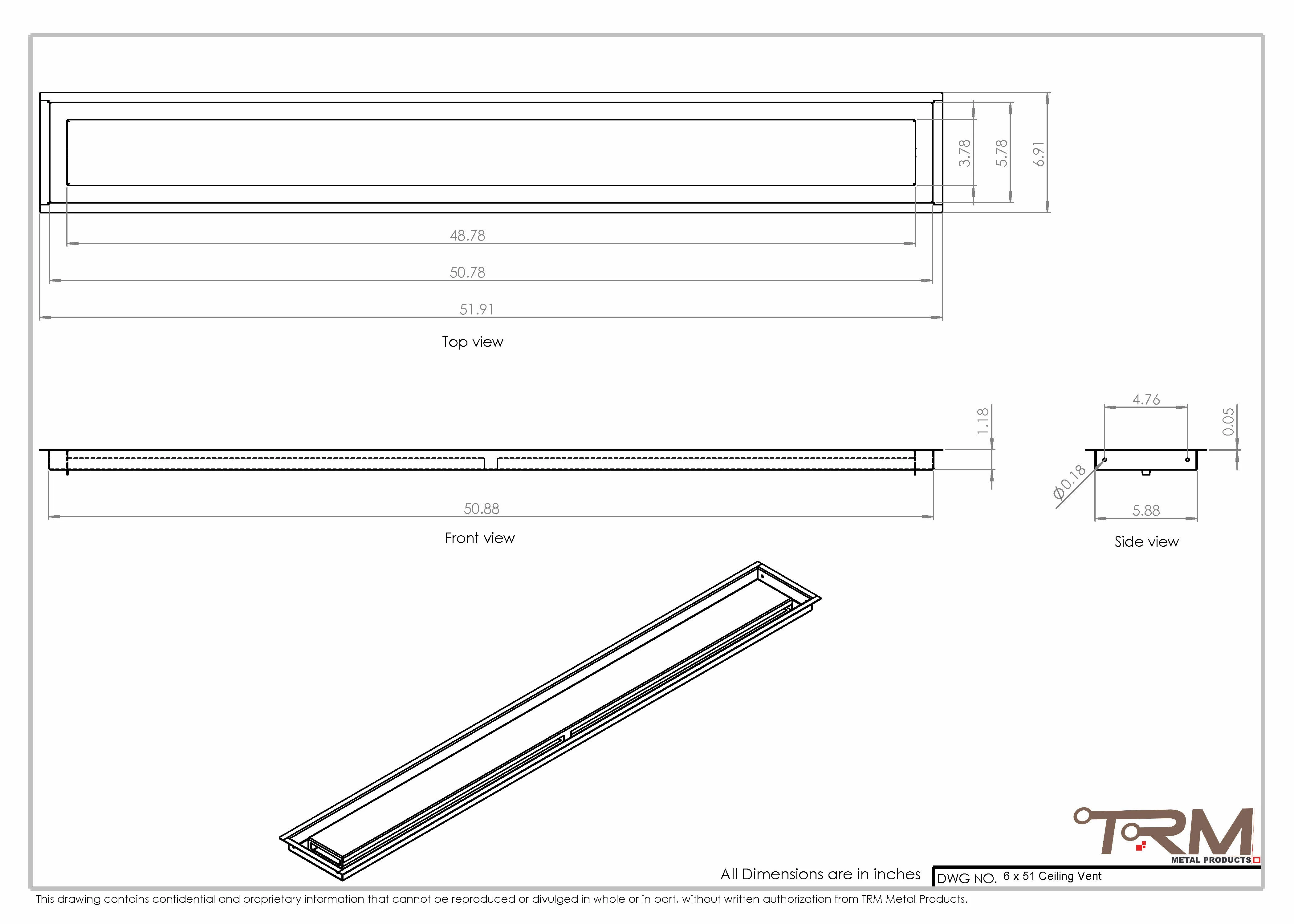 6x51-Modern Ceiling Vent Cover - TRM Metal (51x6) - Image 2