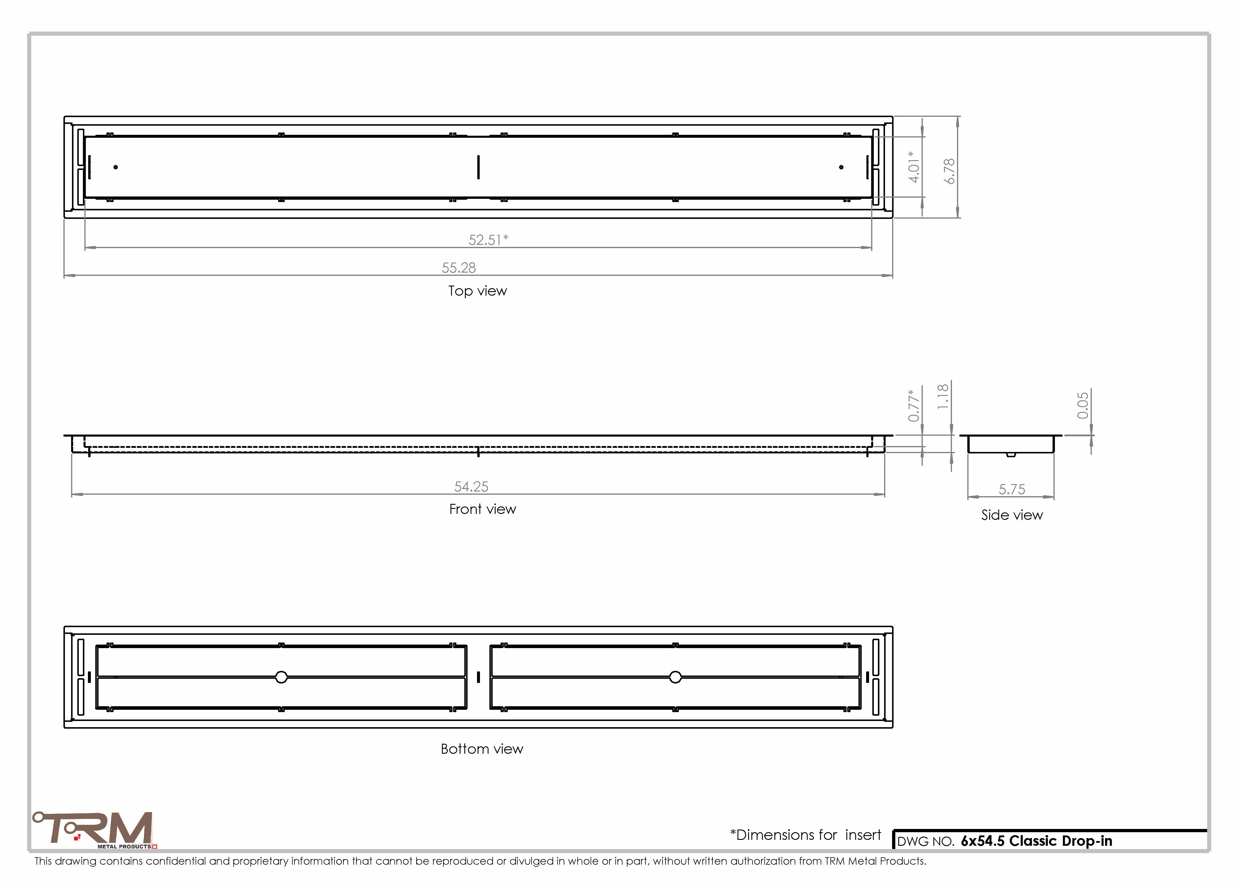 6x54.5 - Classic Drop-in Air Vent, Flush Floor-Matching, All Metal, Floor Vent Cover - TRM Metal 54.5x6 - Image 2