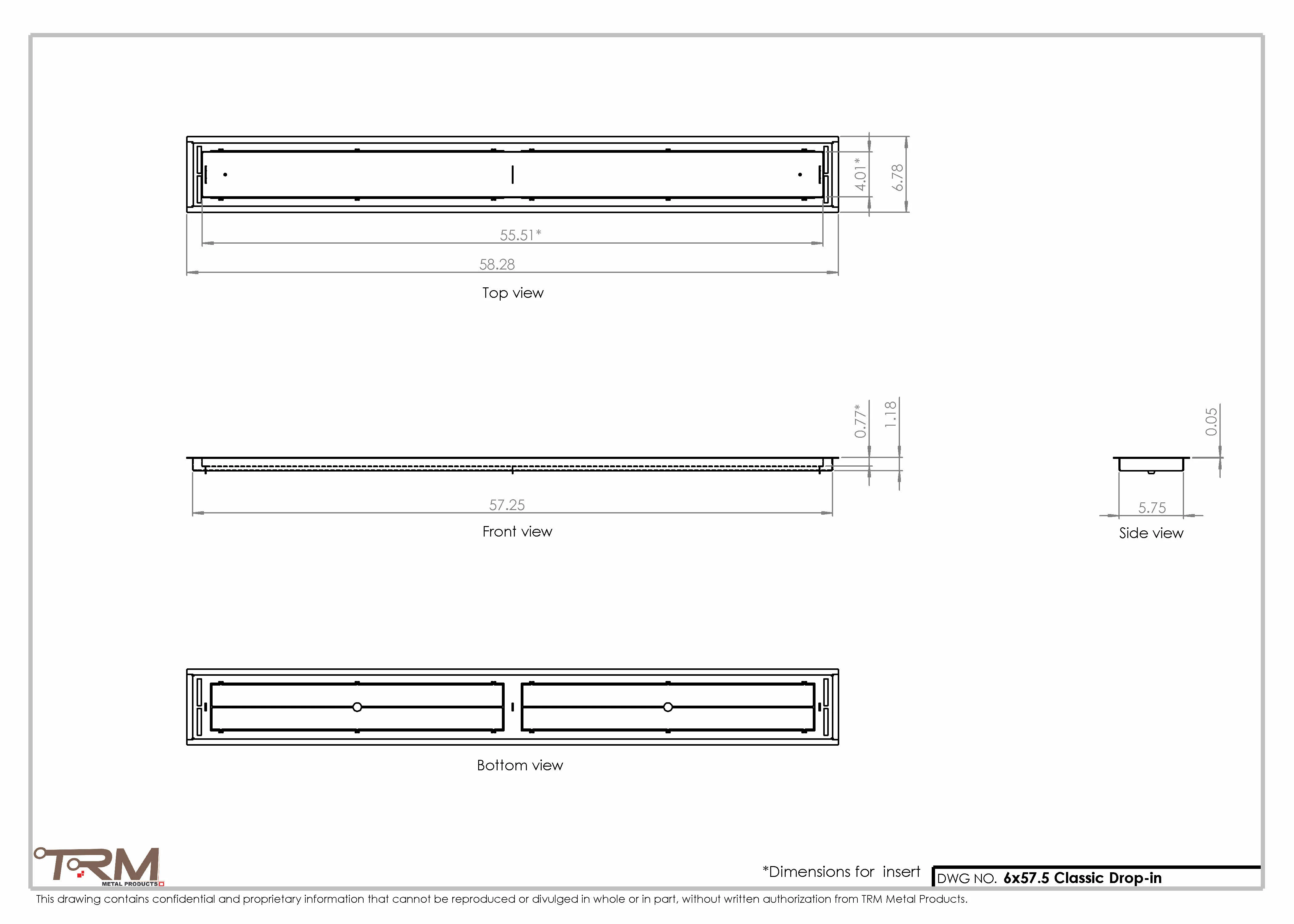 6x57.5 - Classic Drop-in Air Vent, Flush Floor-Matching, All Metal, Floor Vent Cover - TRM Metal  57.5x6 - Image 2