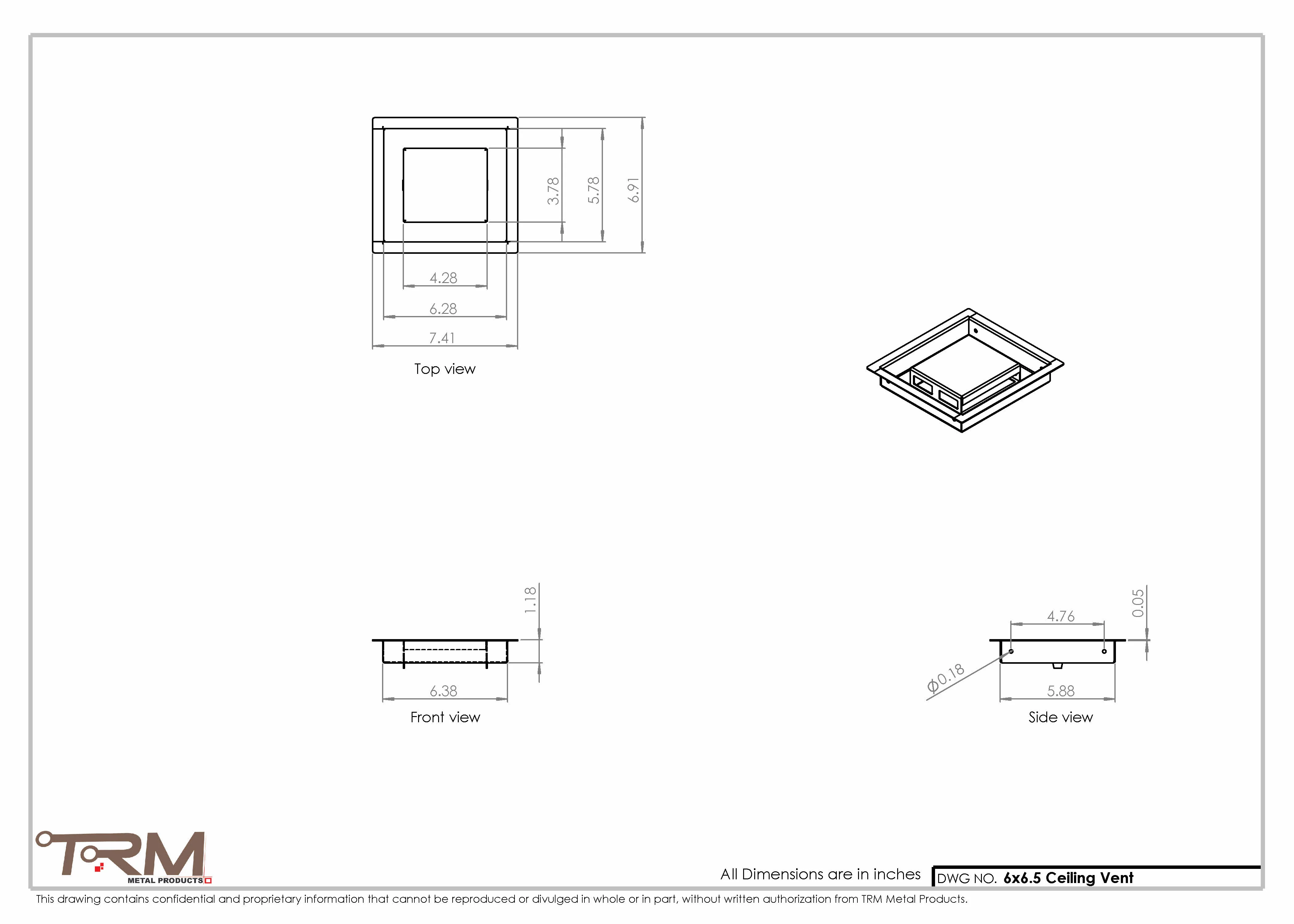 6x6.5 - Modern-Ceiling-Vent Cover-TRM Metal - 6.5x6 - Image 2