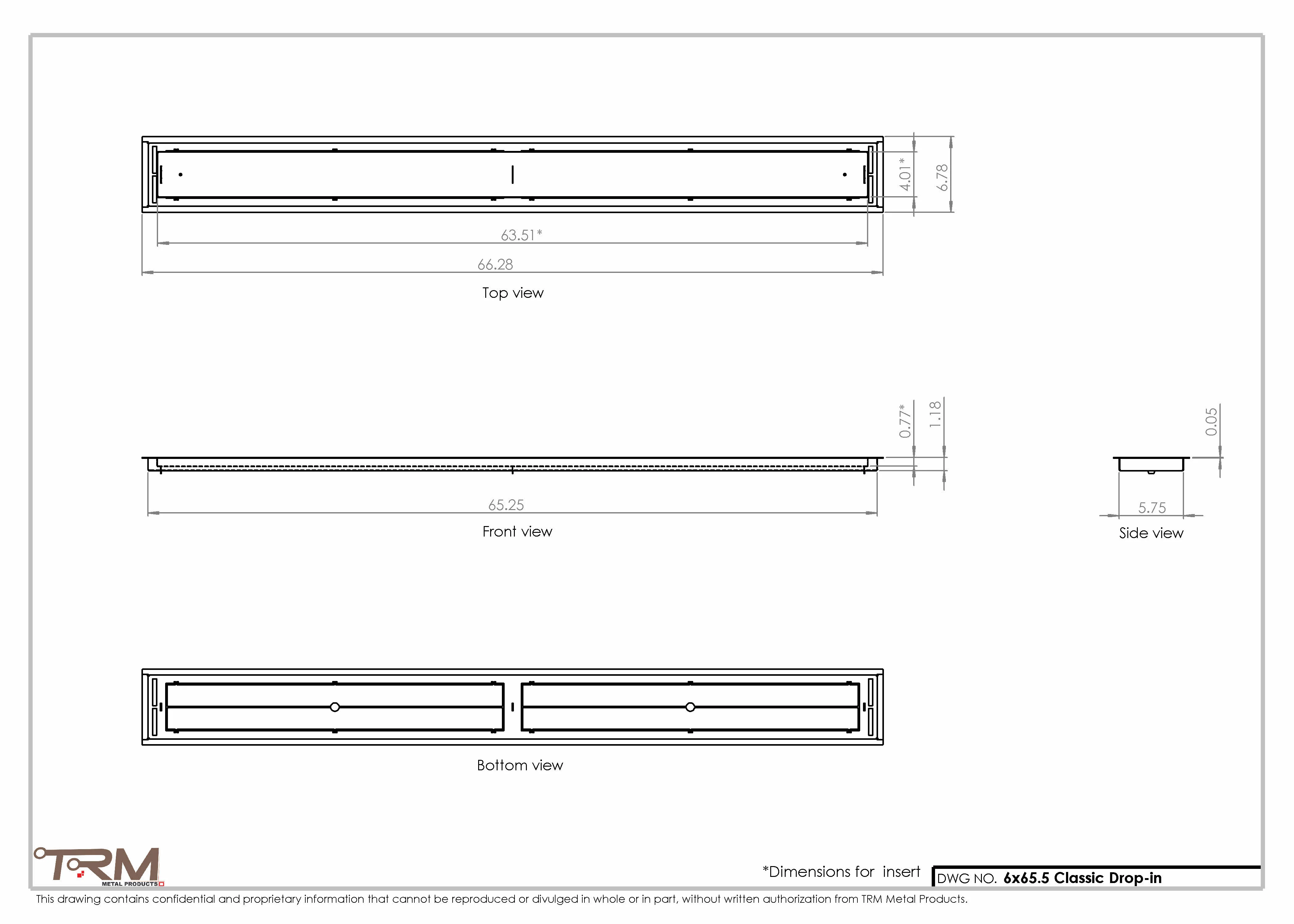 6x65.5 - Classic Drop-in Air Vent, Flush Floor-Matching, All Metal, Floor Vent Cover - TRM Metal  65.5x6 - Image 2