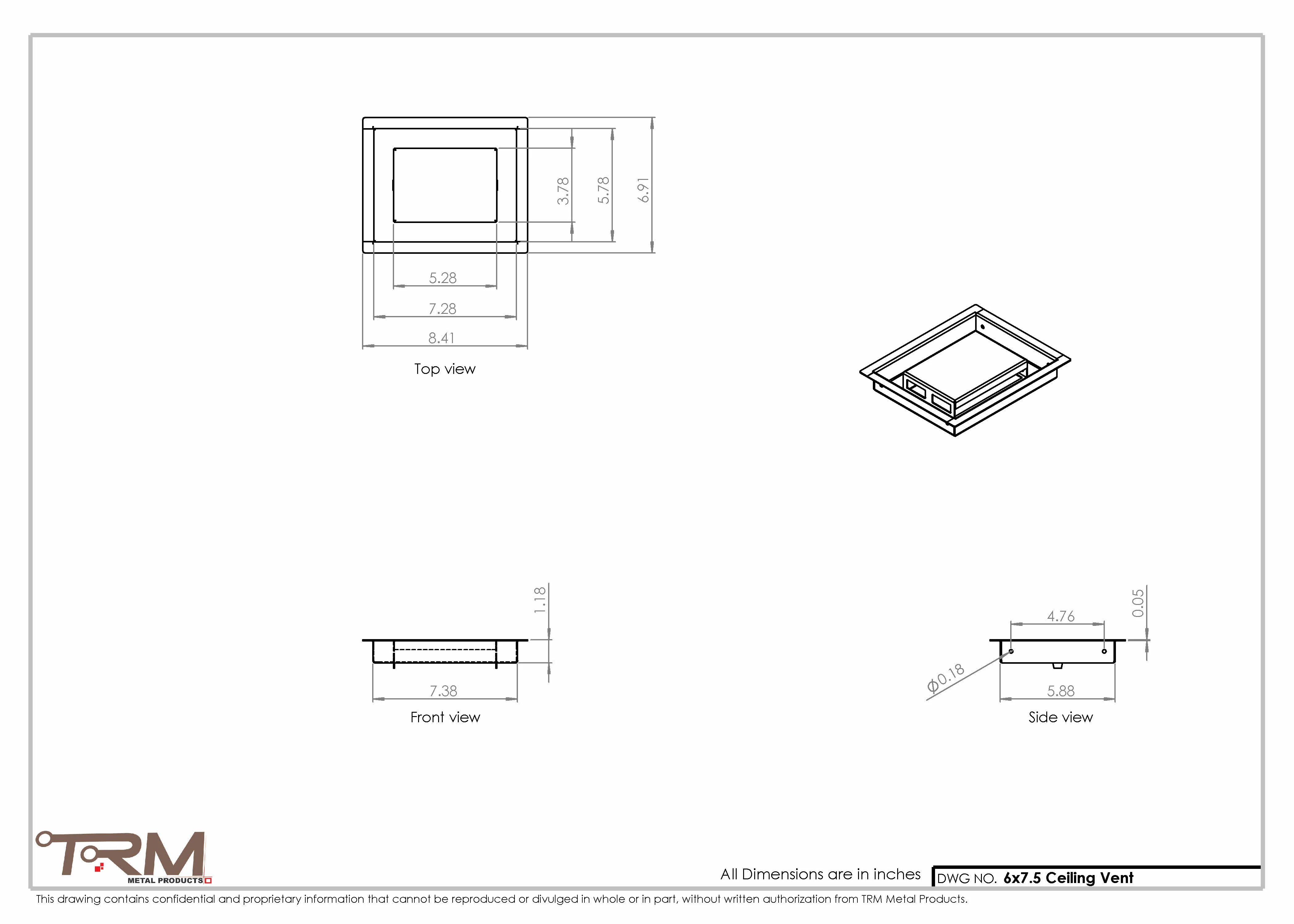 6x7.5 - Modern-Ceiling-Vent Cover-TRM Metal -  7.5x6 - Image 2