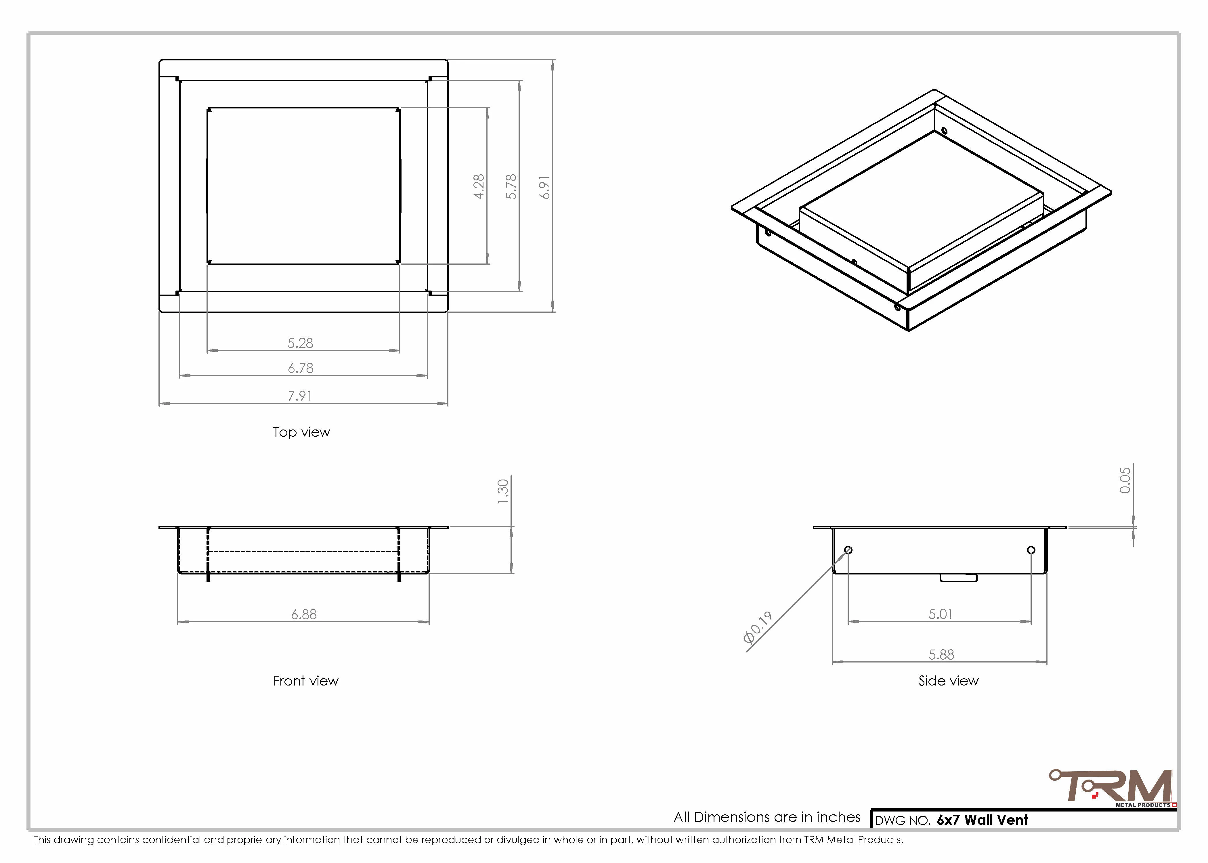 6x7 - Wall Vent - Modern Vent Cover - Return Air Vent - TRM Metal 7x6 - Image 2