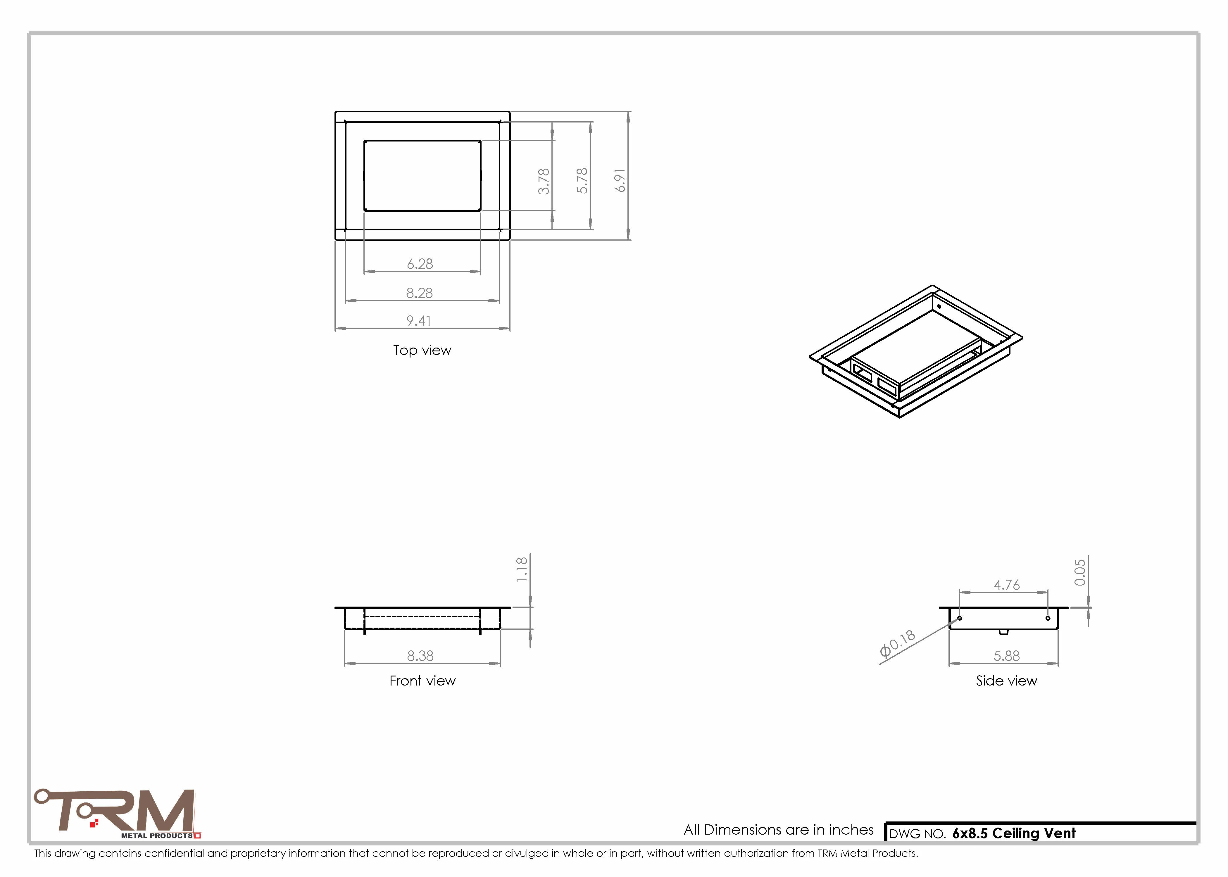 6x8.5 - Modern-Ceiling-Vent Cover-TRM Metal - 8.5x6 - Image 2