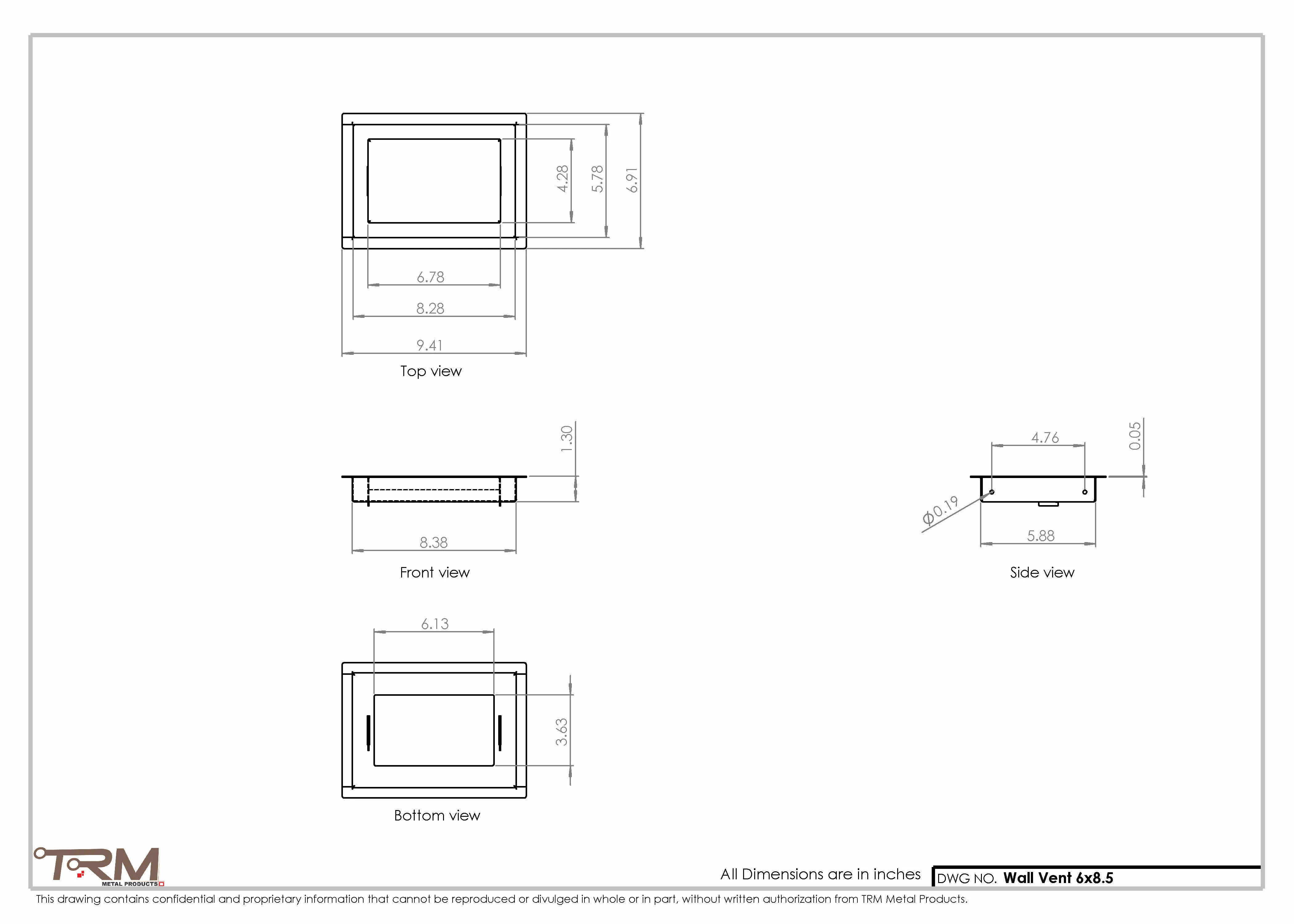 6x8.5 - Wall Vent - Modern Vent Cover -  Return Air Vent - TRM Metal  8.5x6 - Image 2