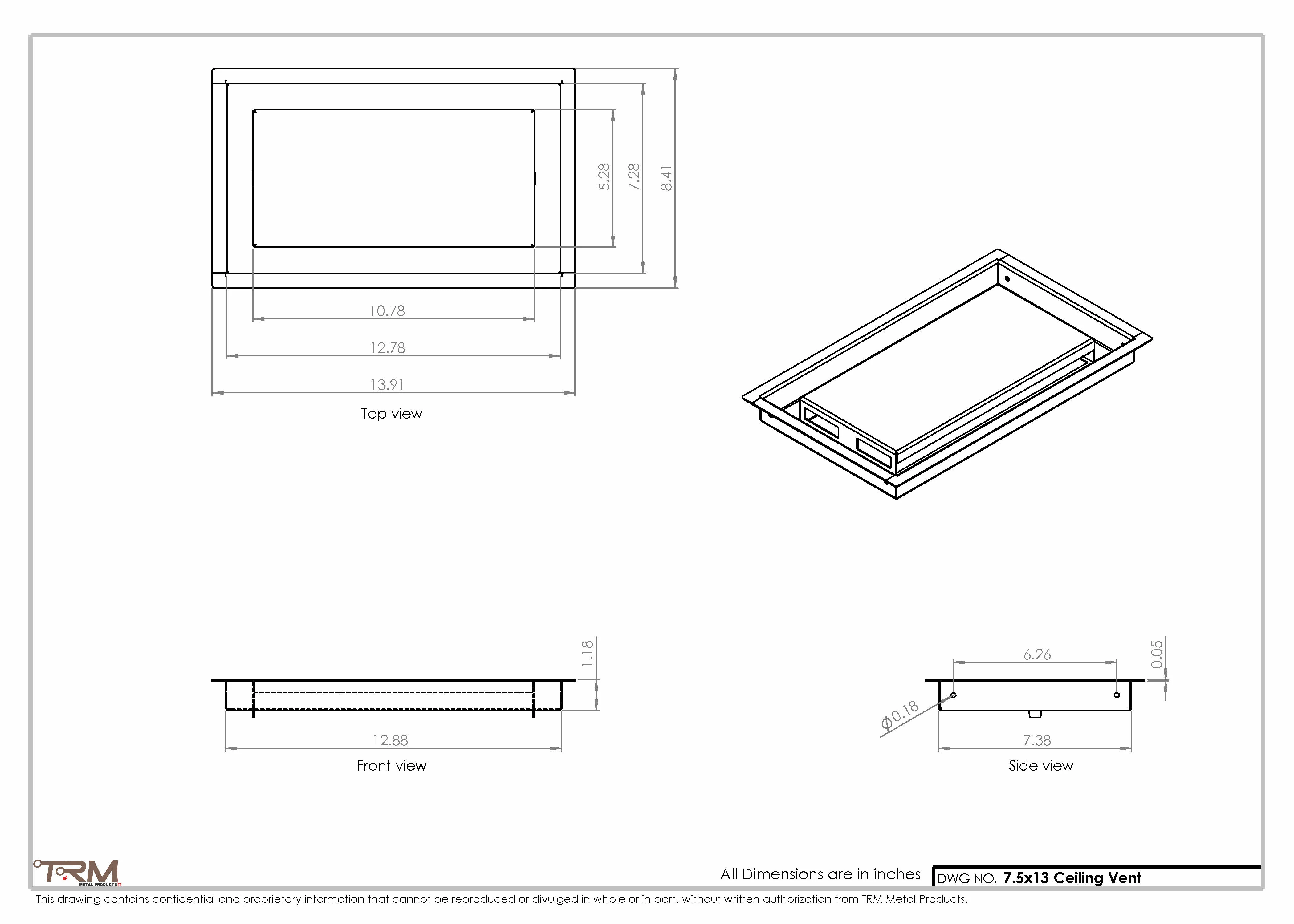 7.5x13 - Modern-Ceiling-Vent Cover-TRM Metal - 13x7.5 - Image 2