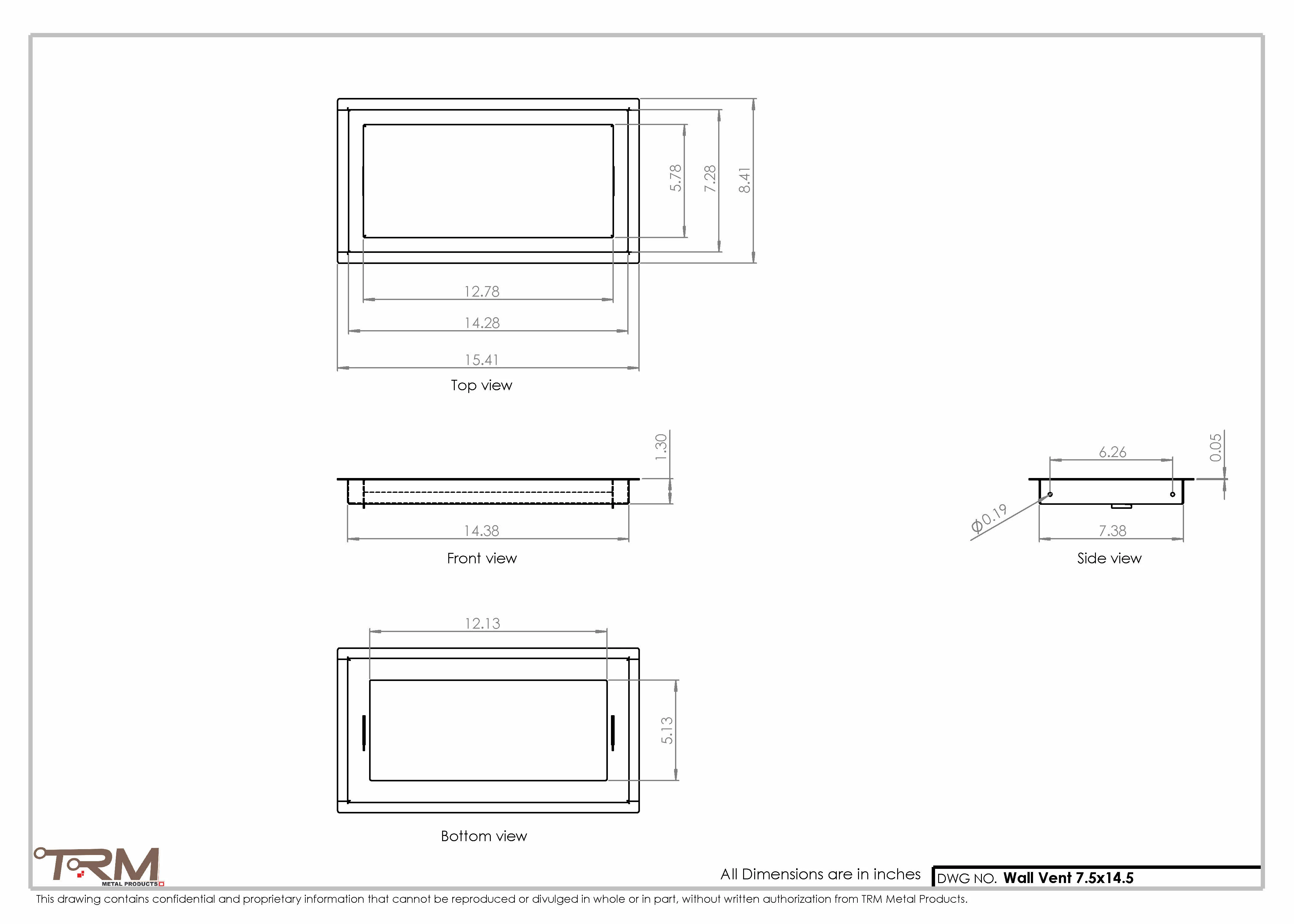 7.5x14.5 - Wall Vent - Modern Vent Cover -  Return Air Vent - TRM Metal  14.5x7.5 - Image 2