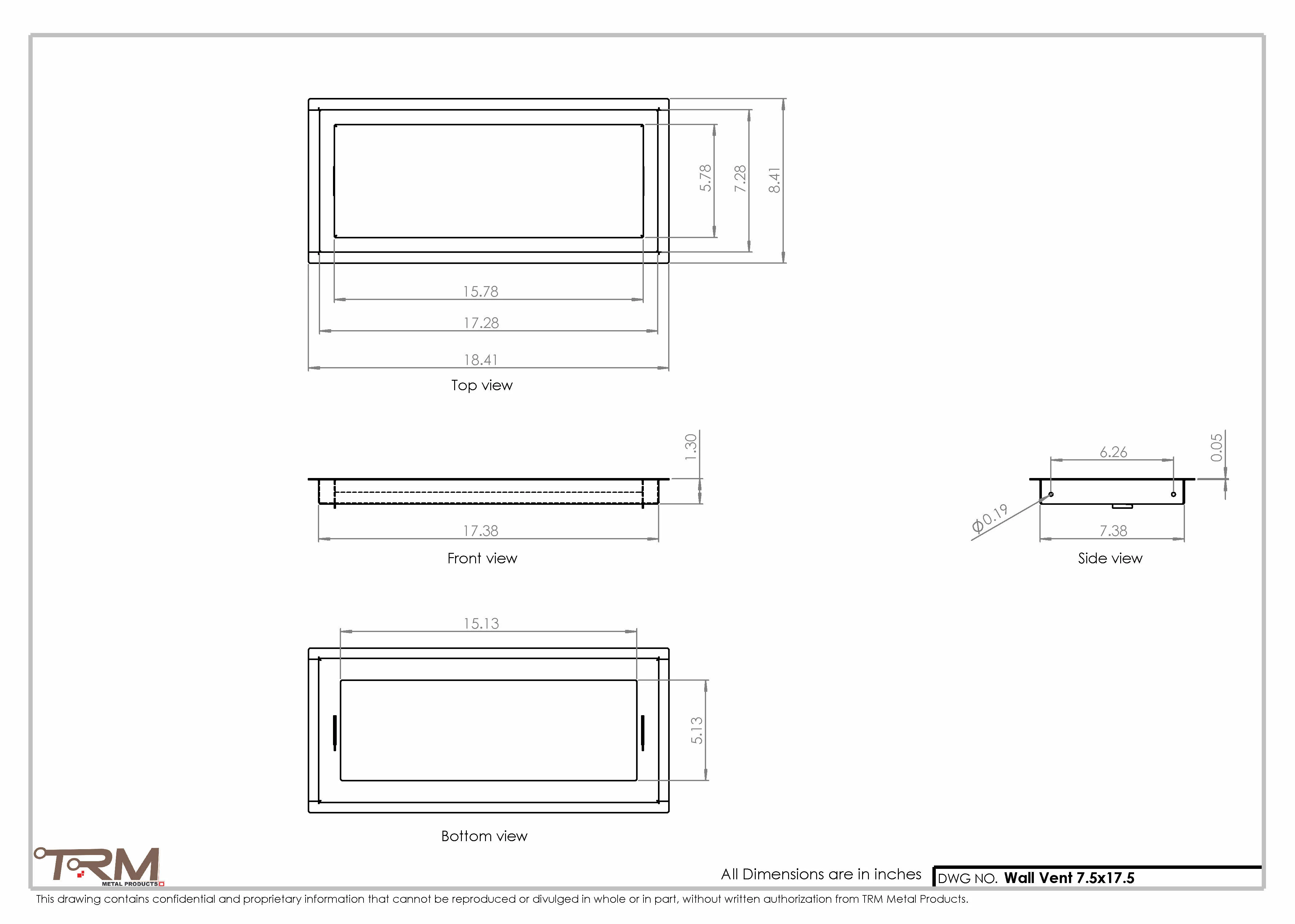 7.5x17.5 - Wall Vent - Modern Vent Cover - Return Air Vent - TRM Metal 17.5x7.5 - Image 2