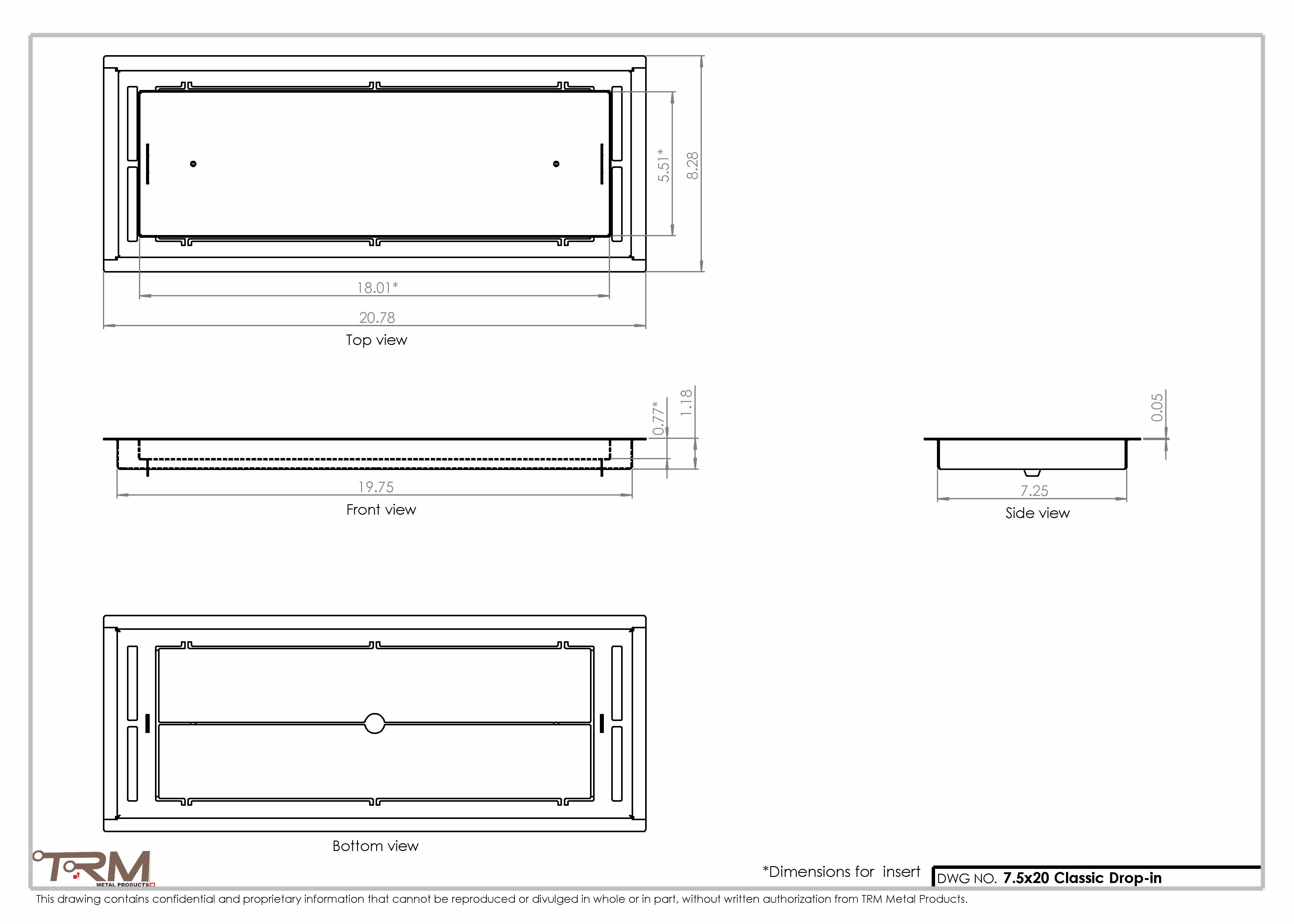 7.5x20 - Classic Drop-in Air Vent, Flush Floor-Matching, All Metal, Floor Vent Cover - TRM Metal  20x7.5 - Image 2