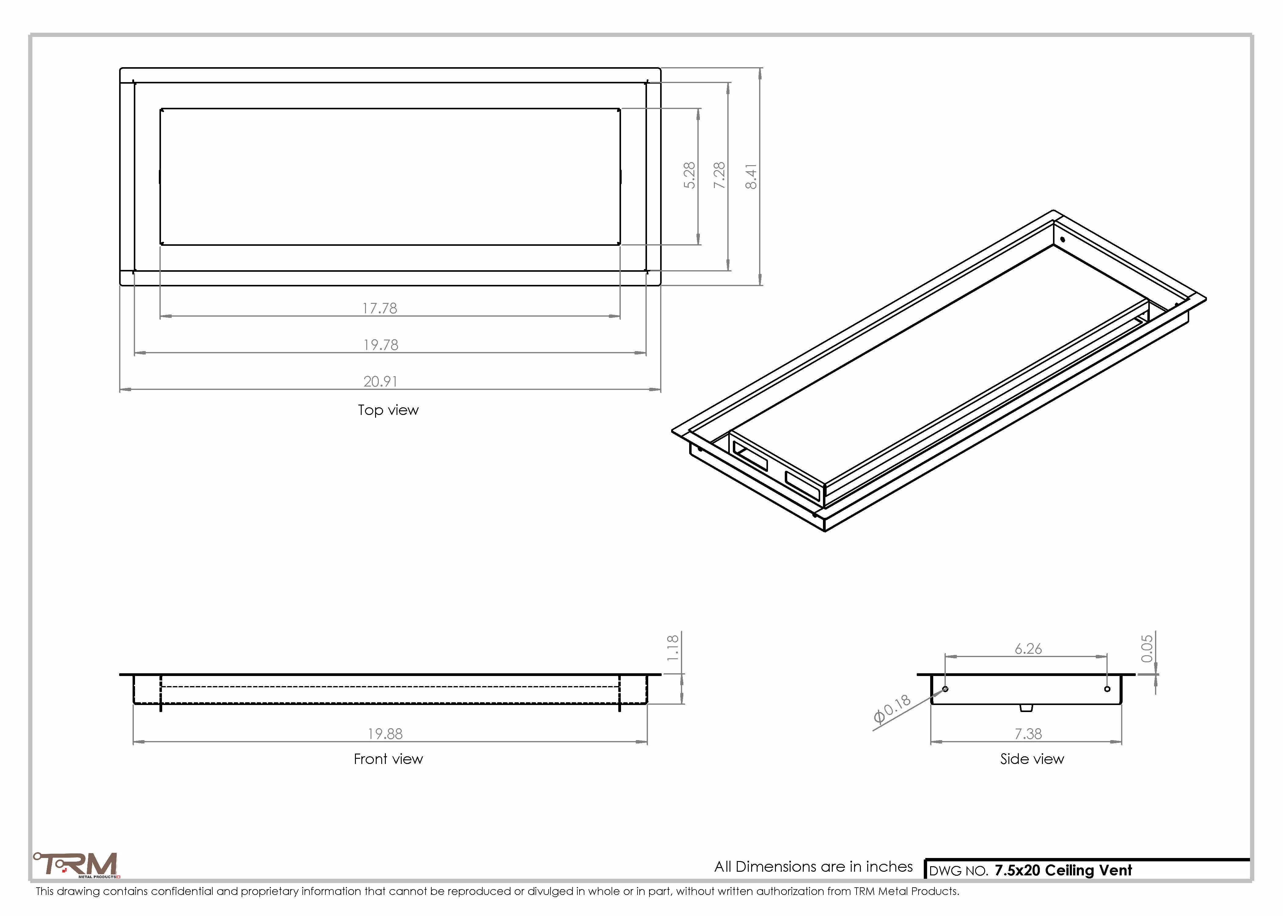 7.5x20 - Modern-Ceiling-Vent Cover-TRM Metal - 20x7.5 - Image 2