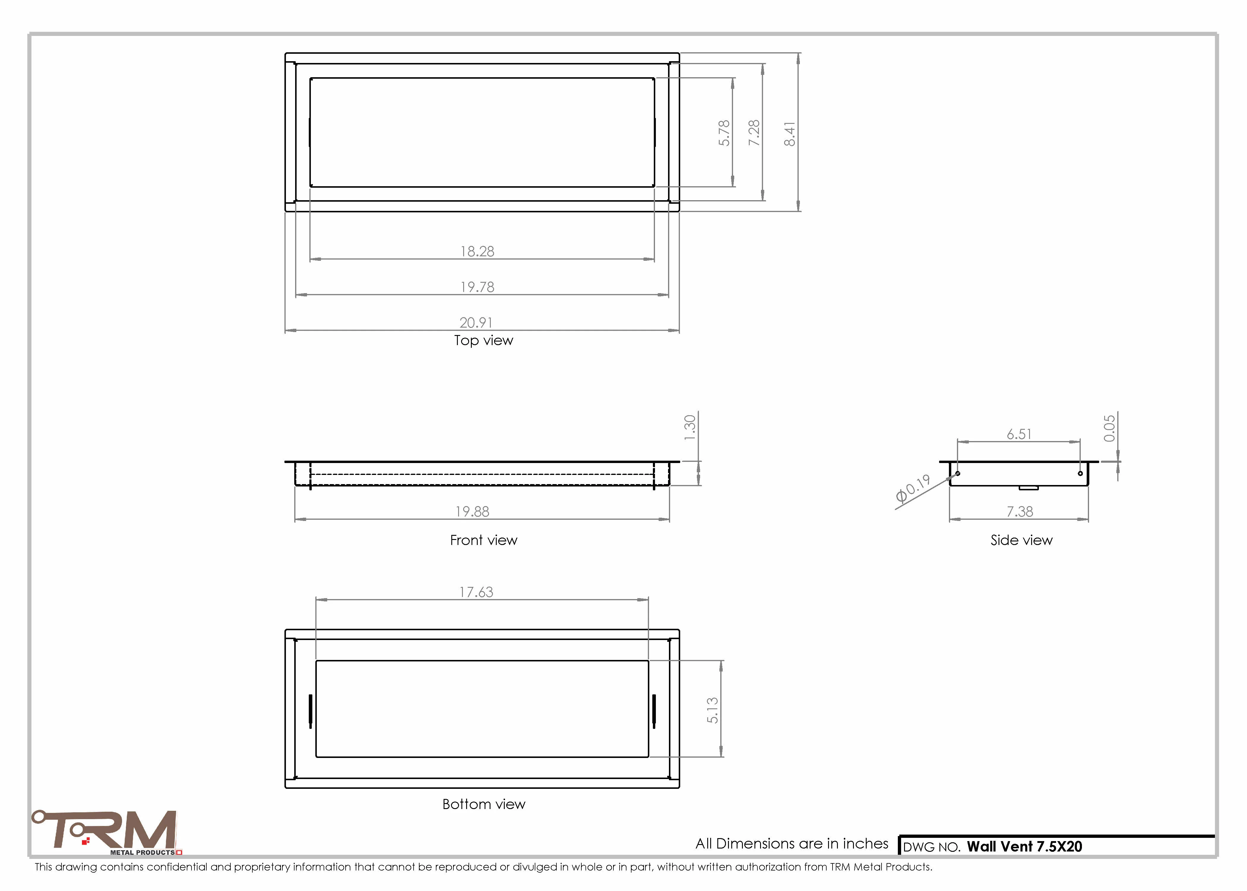 7.5x20 - Wall Vent - Modern Vent Cover -  Return Air Vent - TRM Metal  20x7.5 - Image 2