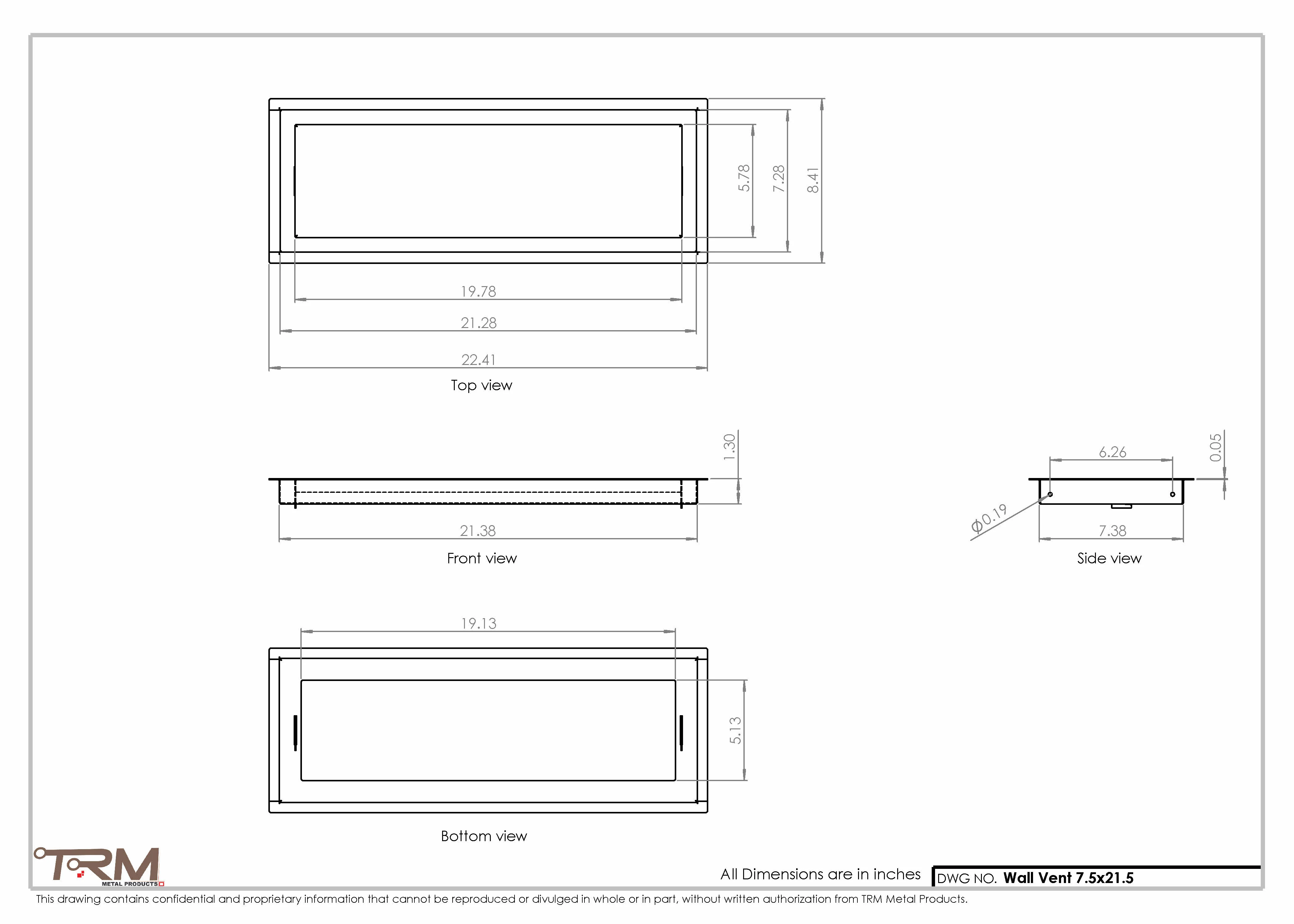 7.5x21.5 - Wall Vent - Modern Vent Cover -  Return Air Vent - TRM Metal  21.5x7.5 - Image 2