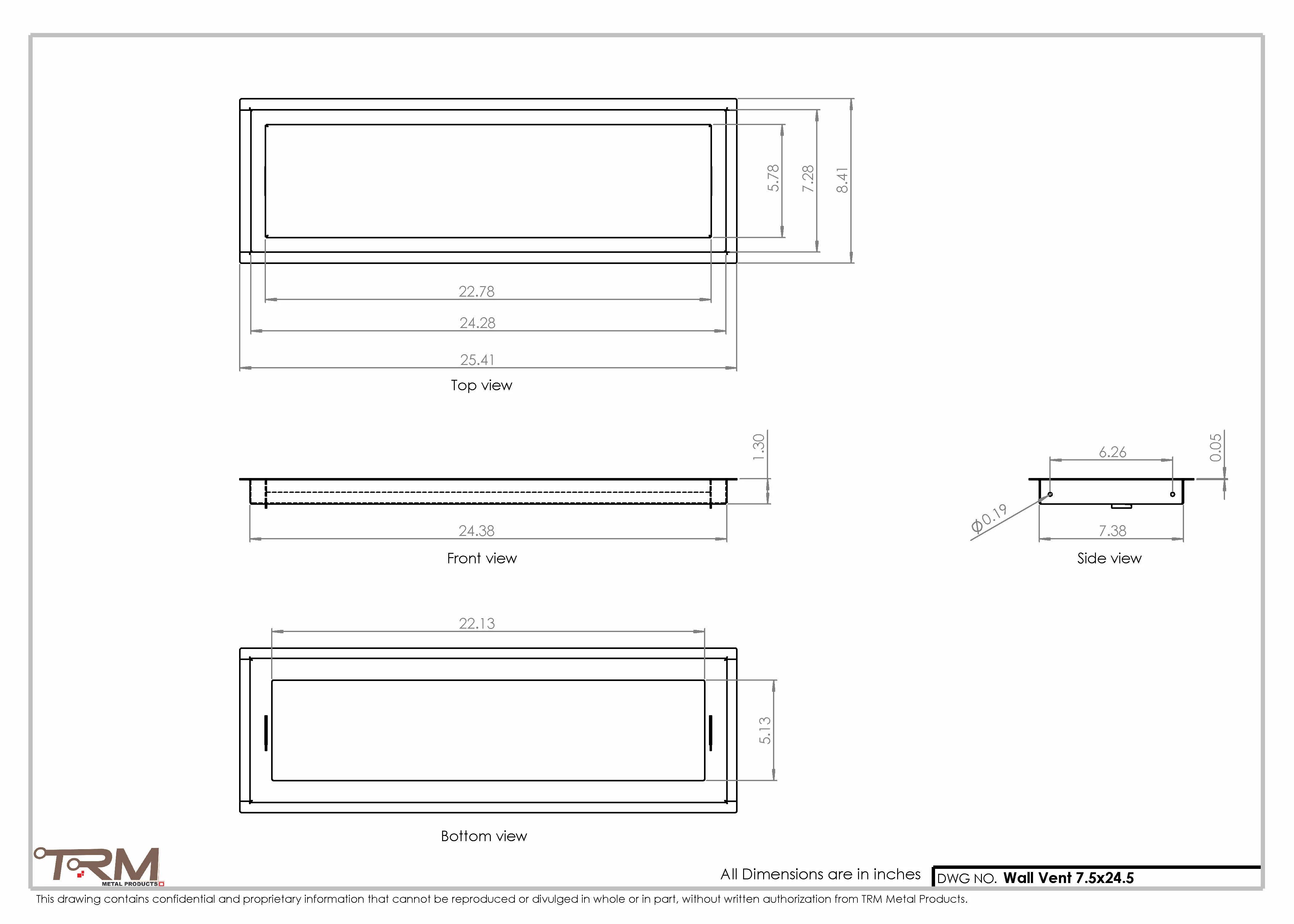 7.5x24.5 - Wall Vent - Modern Vent Cover -  Return Air Vent - TRM Metal  24.5x7.5 - Image 2