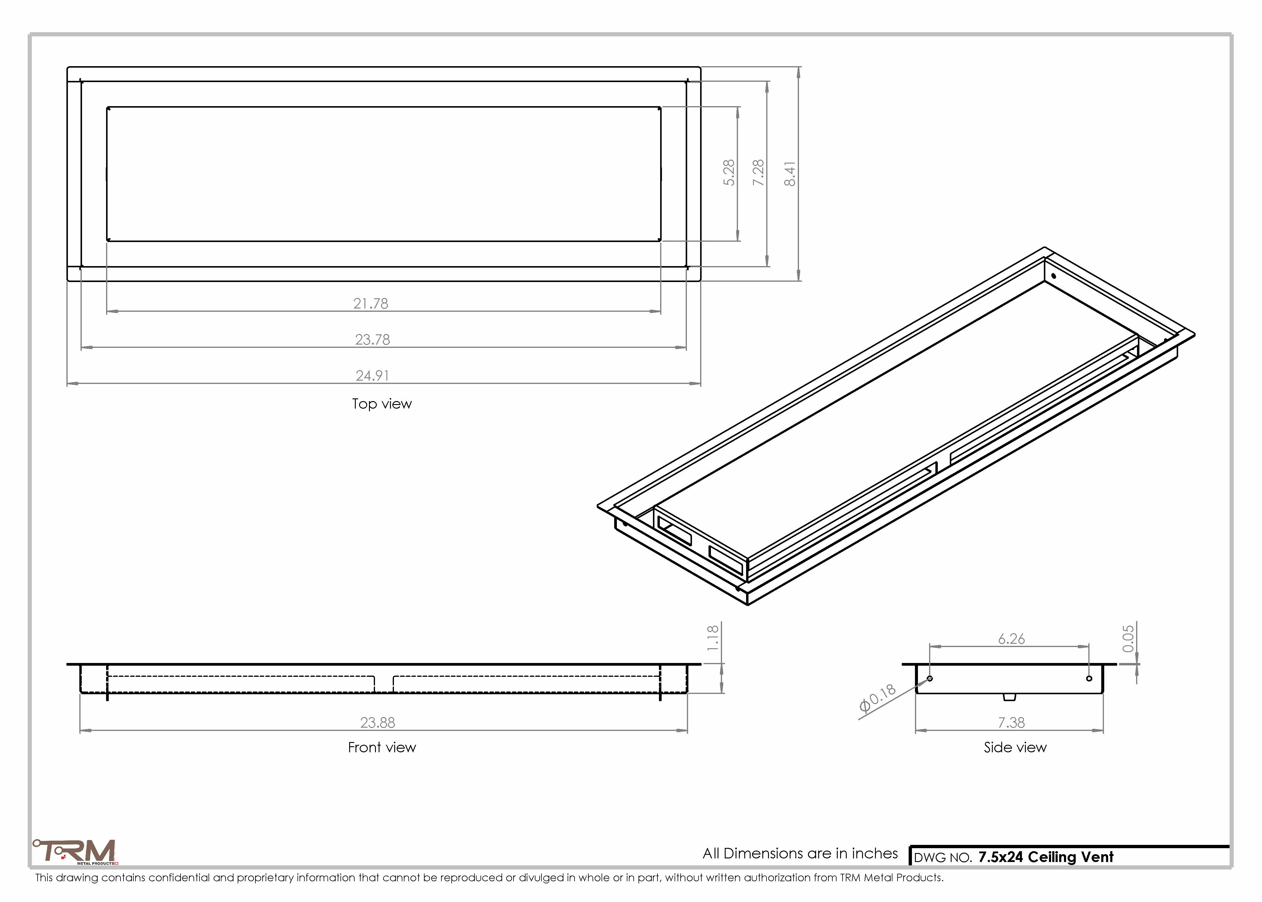 7.5x24 - Modern-Ceiling-Vent Cover-TRM Metal - 24x7.5 - Image 2